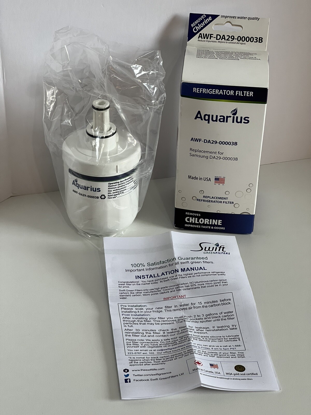 Lot of 2 Aquarius Replacement Refrigerator Filter for Samsung DA29-00003B