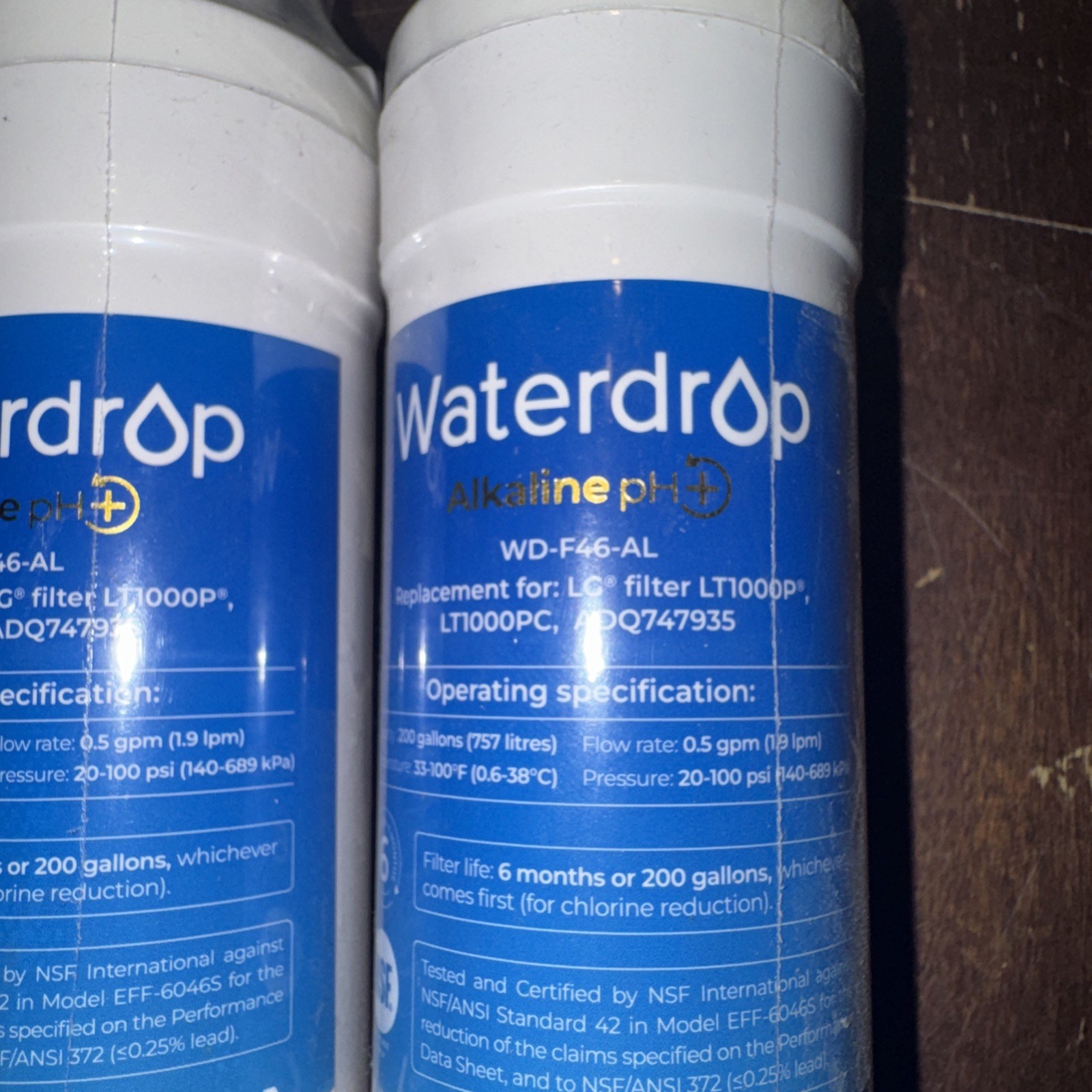Waterdrop WD-F46 Refrigerator Water Filter 3 Pack for LG LT1000P LT1000PC ADQ747