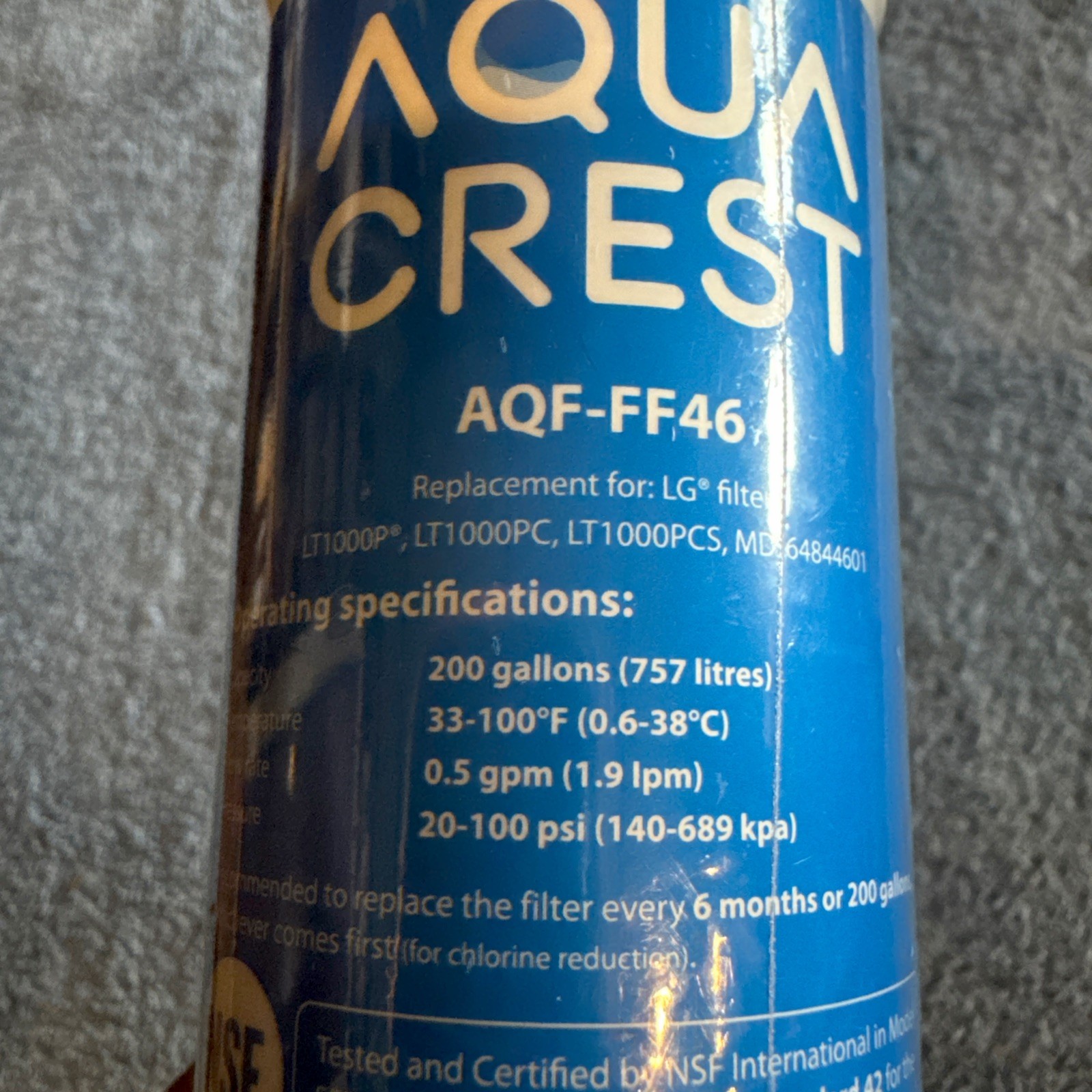 Aqua Crest AQF-FF46 Replacement LG Water Filters – Sealed *NEW*