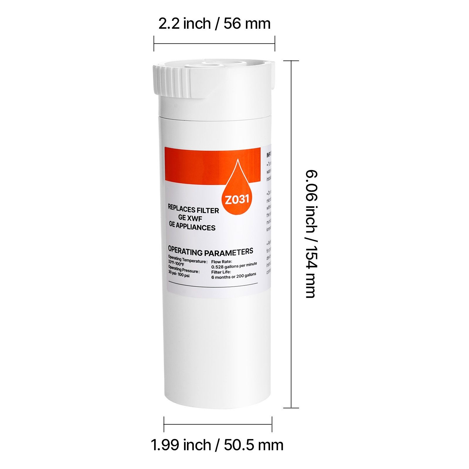 Refrigerator Water Filter, Carbon Block 200 Gal 6 Months