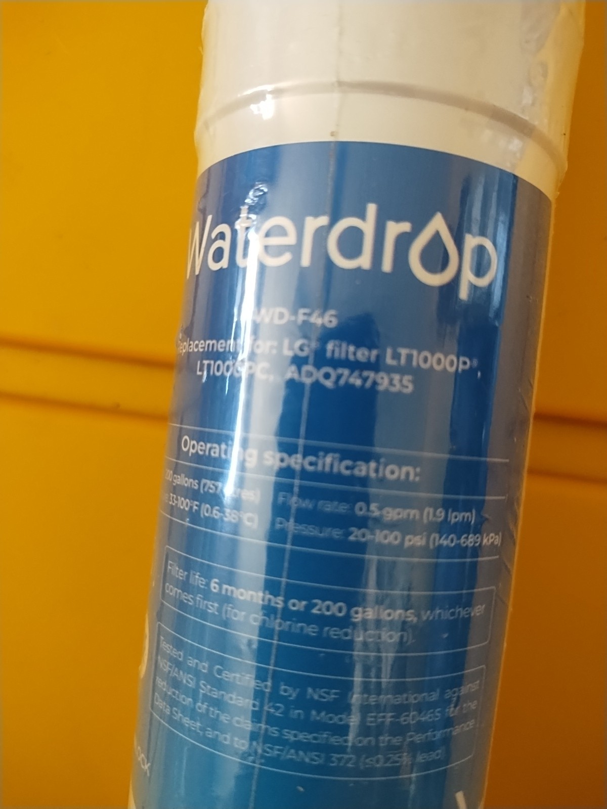 4-pk Waterdrop WD-F46 Fridge Water Filter Replacement For LG LT1000P ADQ74793501