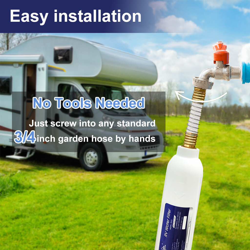 Camper RV Water Filter with Hose Protector, Inline Water Filter Reduces Chlorine