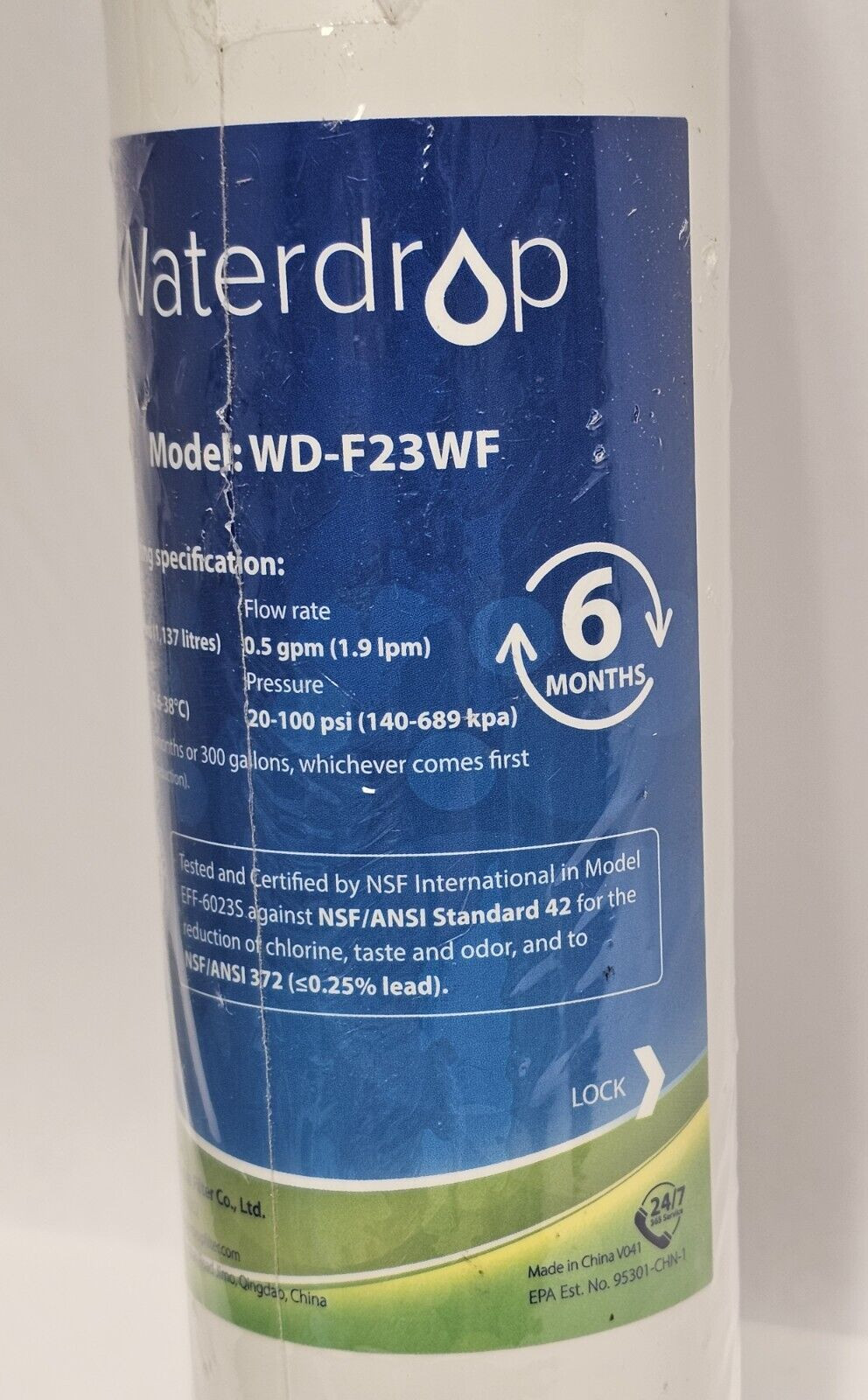 WATERDROP WD-F23WF WATER FILTER 300 GALLONS FLOW Rate .5GMP 20-100 PSI