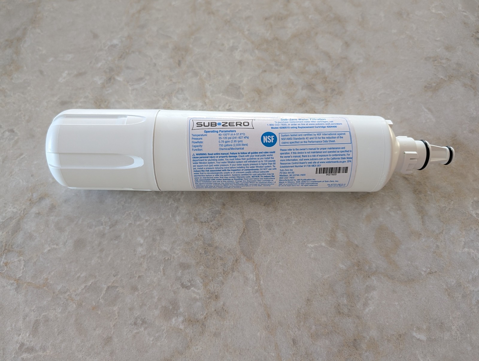 Genuine SubZero OEM Water Filter Replacement Cartridge 4290510 4204490
