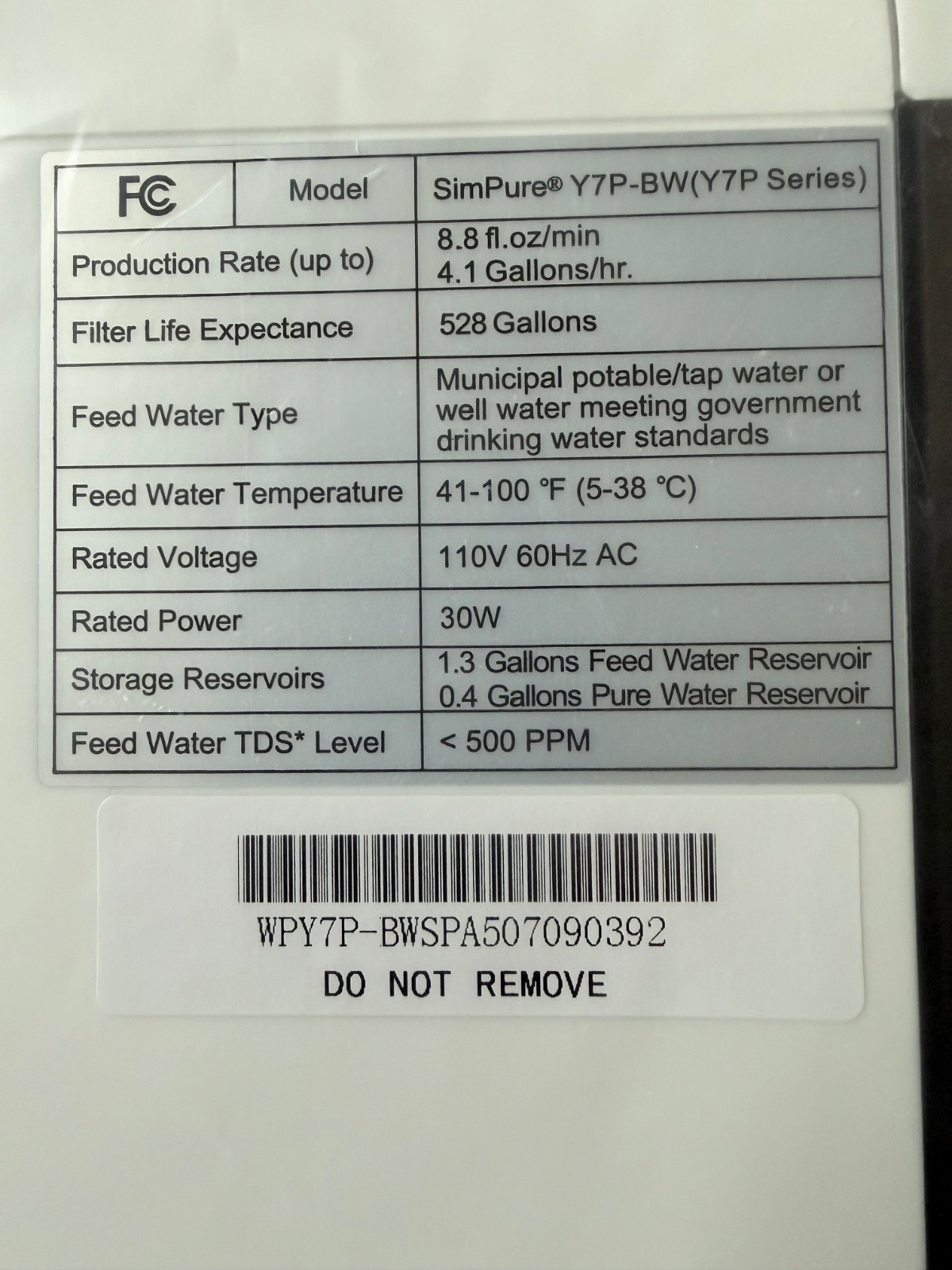 SimPure Y7P-BW UV Countertop Reverse Osmosis Water Filter, NSF/ANSI 58 Certified