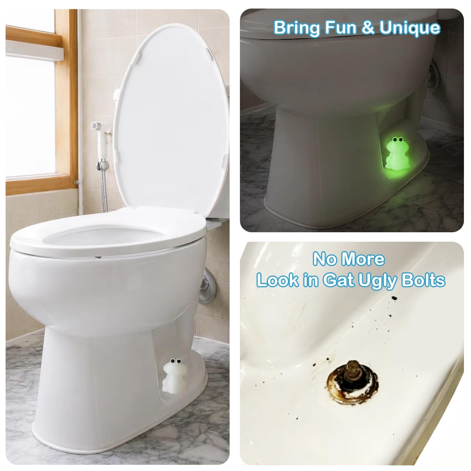Frog Toilet Bolt Covers Decorative Glow in The Dark 2PCs Toilet Screw Caps Lu…