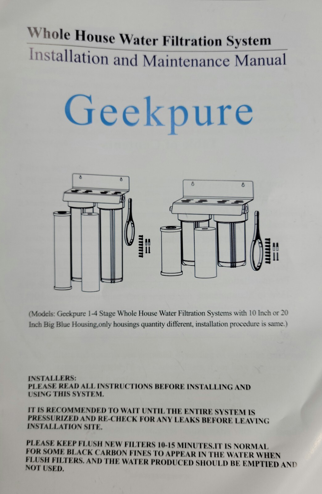Geekpure 2 Stage Whole House Water Filter System with 10-Inch Big Clear Housing