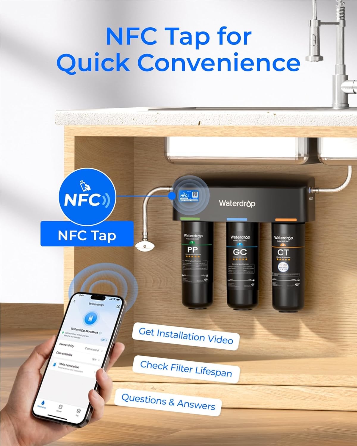 Waterdrop TSA 3-stage Under Sink Water Filter System, With Extra 10PP Filter
