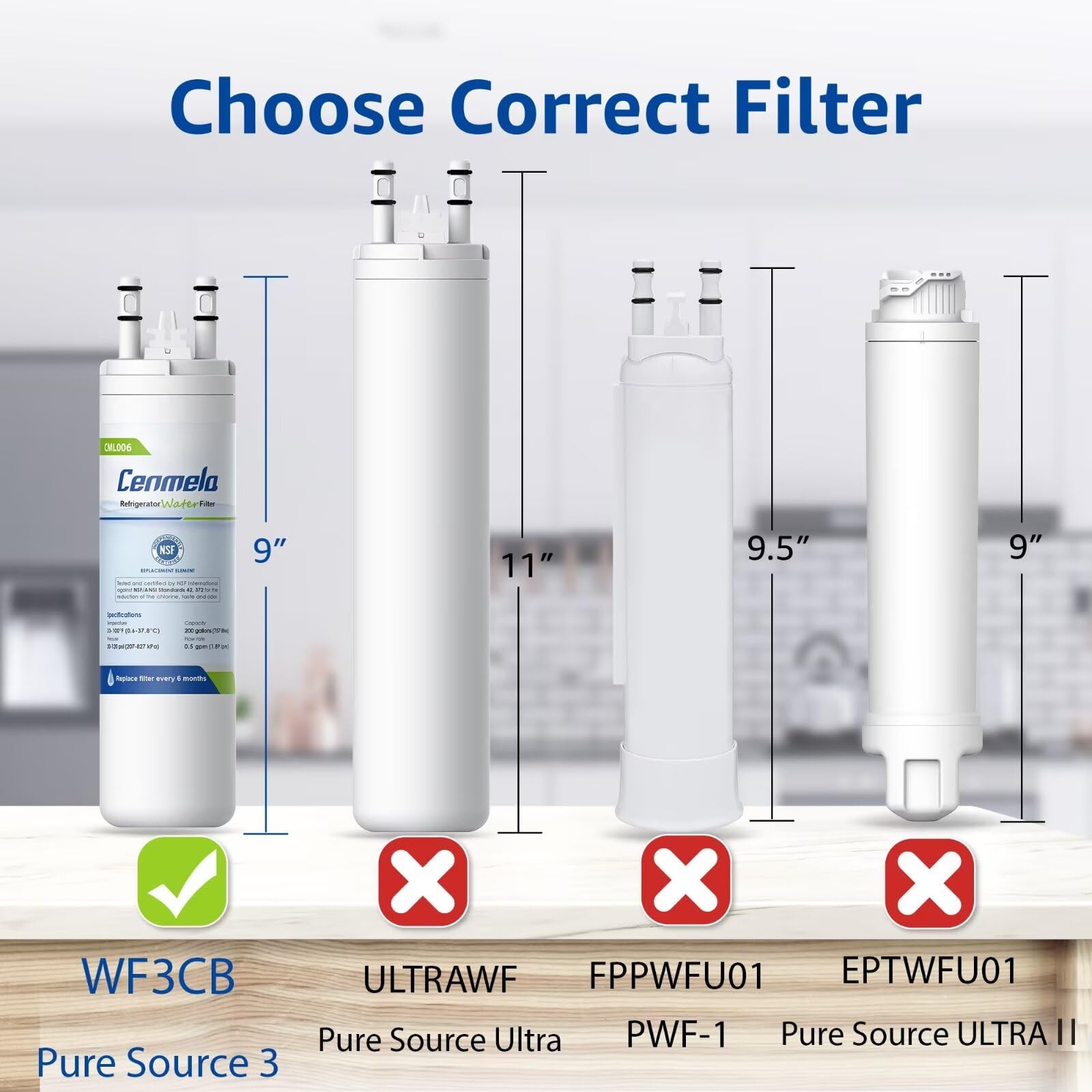 WF3CB Replacement Water Filter for Frigidaire Pure Source 3 9″ 1-Pack