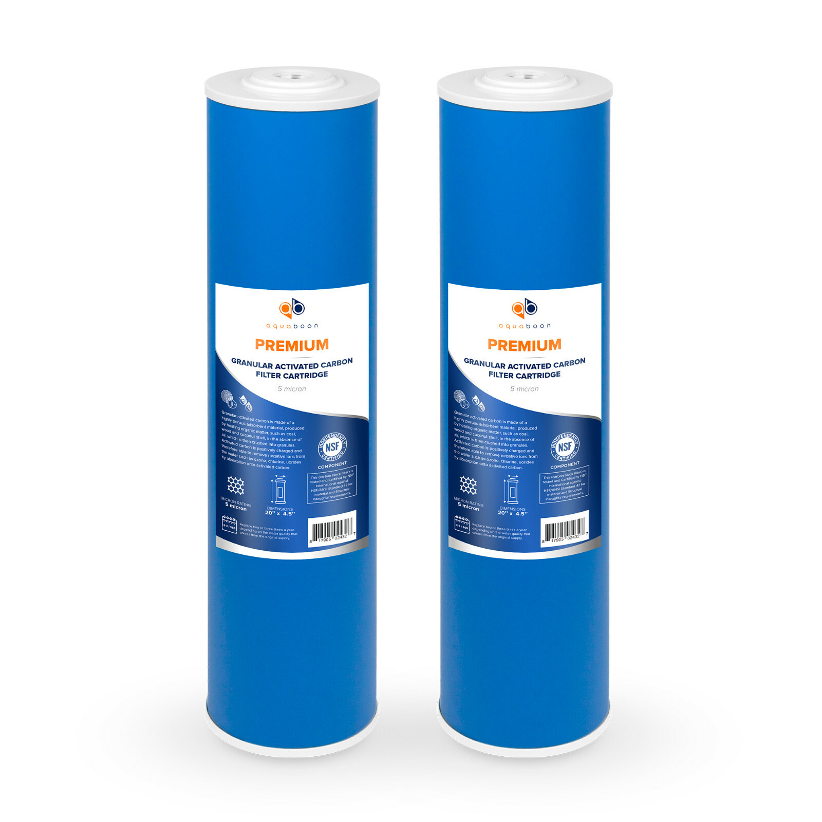 2PK Premium Aquaboon 5mic Big Blue GAC Carbon Water Filter Cartridge 20×4.5″