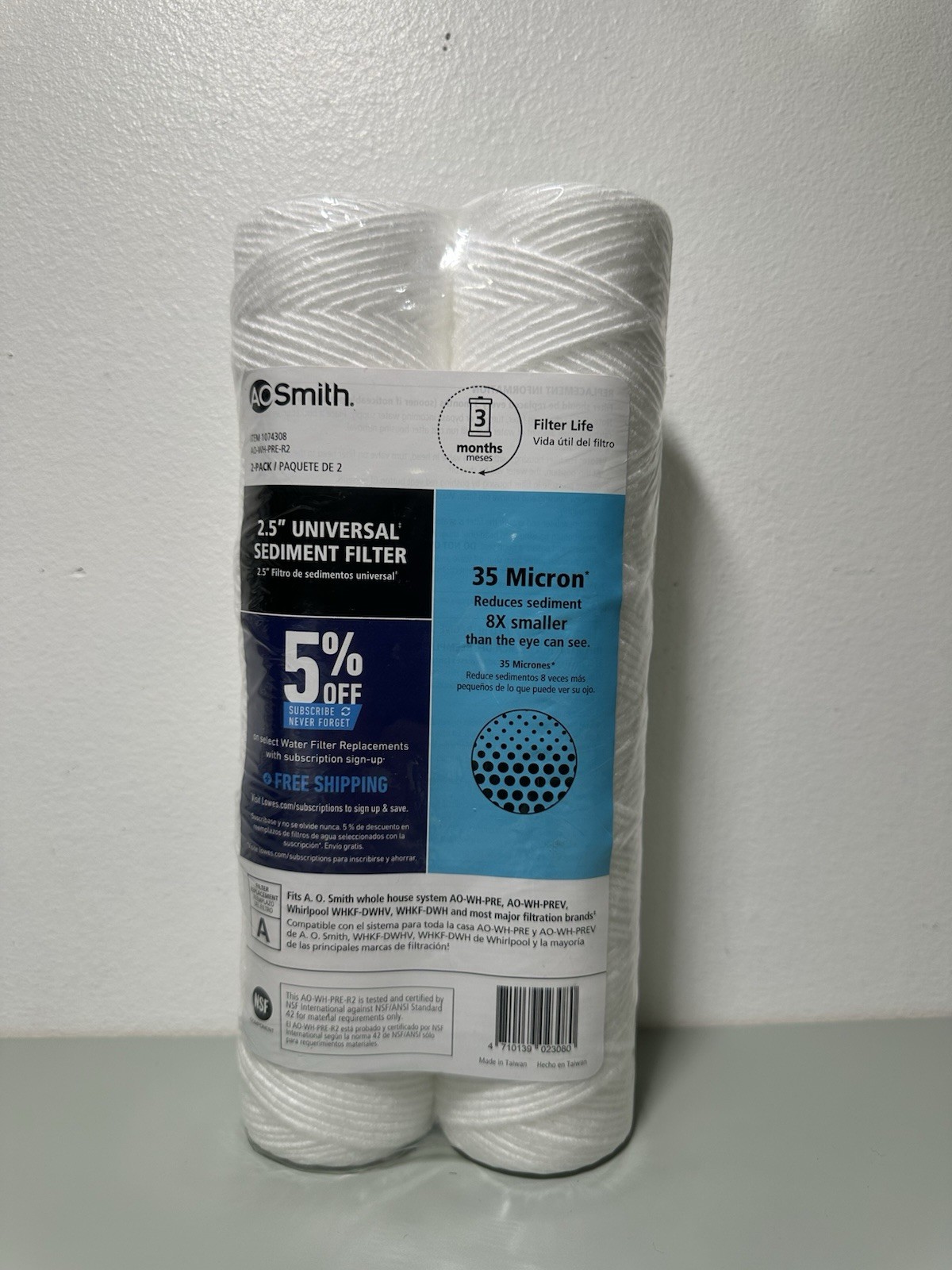 2 PK NEW- AO Smith 2 Pack AO-WH-PRE-R2 Universal Sediment Filter Item 1074308