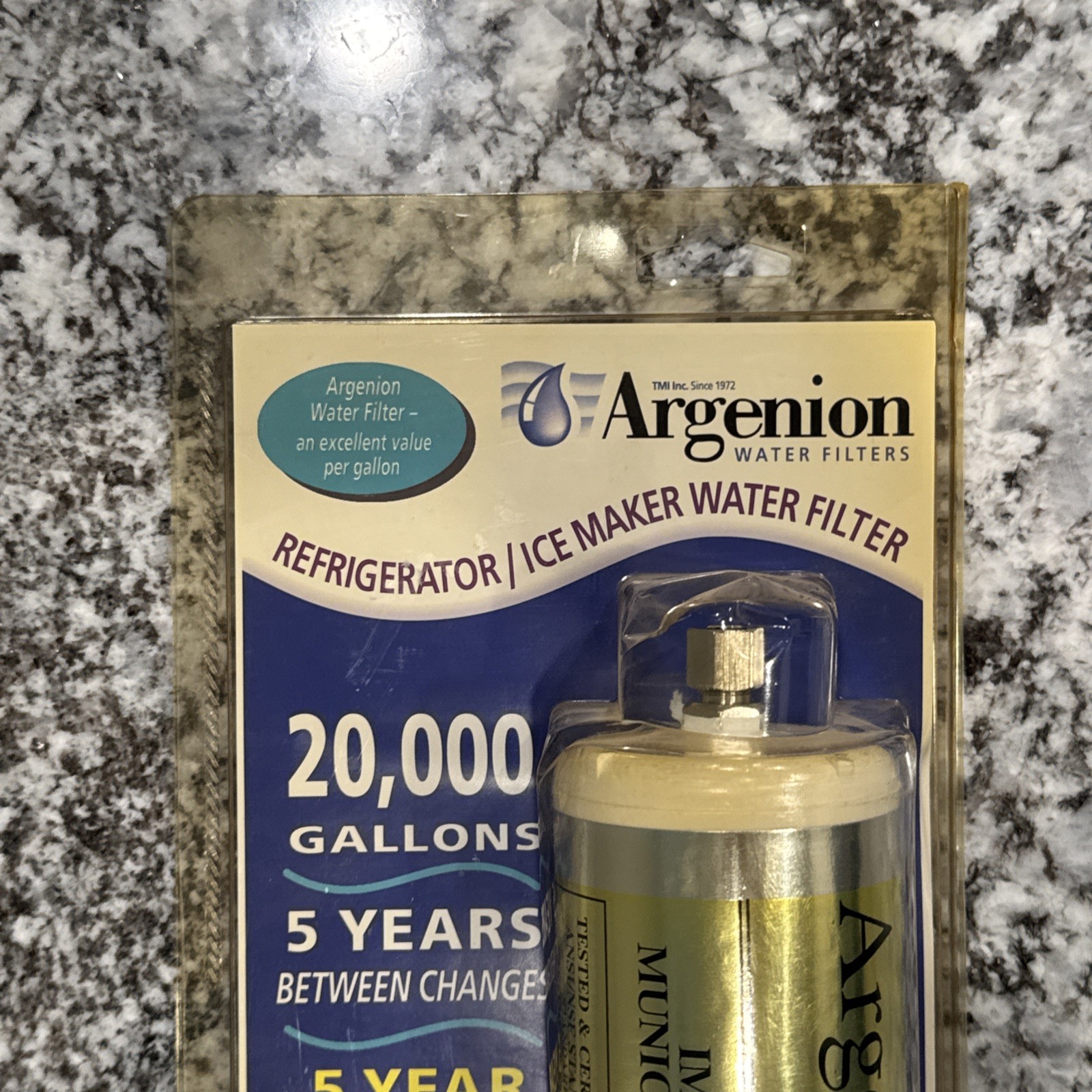 Argenion 20,000 Gal. Refrigerator In-line Water Filter 5 Yr. FACTORY SEALED NEW