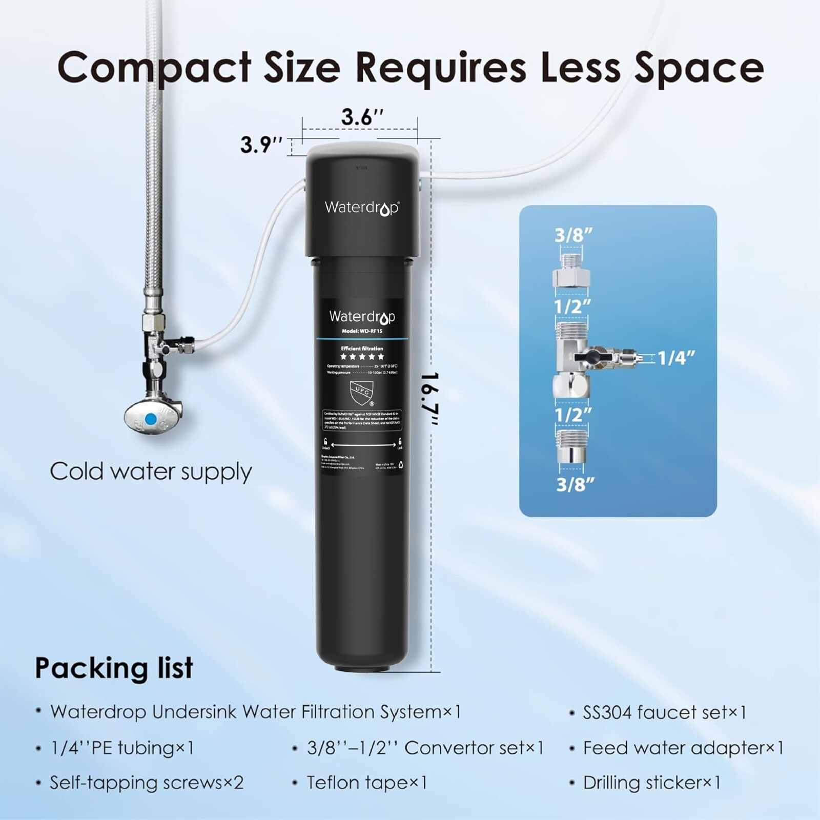 Waterdrop 15UB Under Sink Water Filter System, with Stainless Steel Faucet