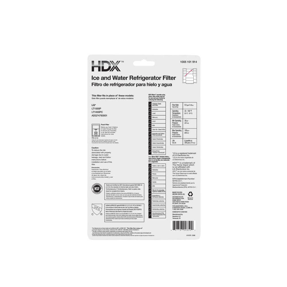 HDX FML-5 Refrigerator Water Filter Replacement for LG Model LT1000P (2-Pack)