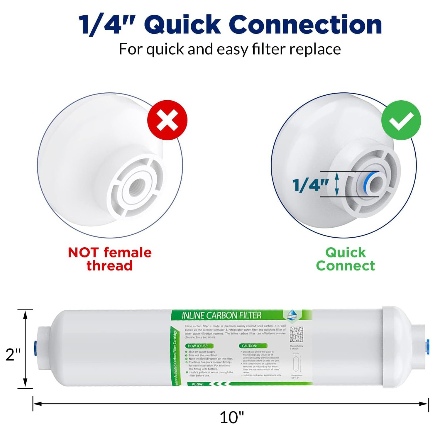 1-100PCS Post Carbon Inline Water Filter 1/4″ Quick Connect for Fridge RO System