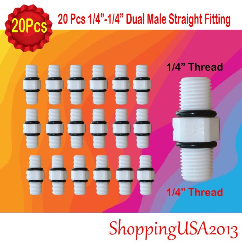 20 Pcs 1/4″-1/4″ Dual Male Straight Fitting Connector For Water Filter Housing