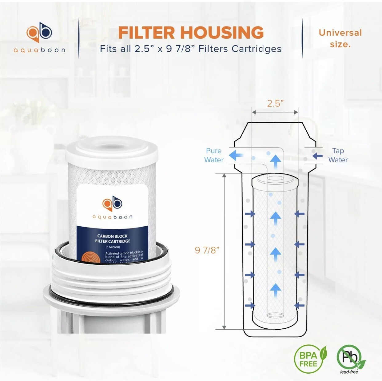 Aquaboon Reverse Osmosis 5 Micron 9.75 x 2.5 Inch. Carbon Block Filter Cartridge