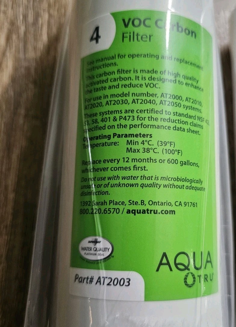 Open Box – AquaTru Carafe VOC Carbon Stage 4 Sealed Filter, SKU 10AT100VF01