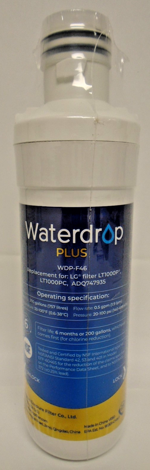 Waterdrop Plus WDP-F46 Refrigerator Water Filter For Select LG Kenmore NWOB
