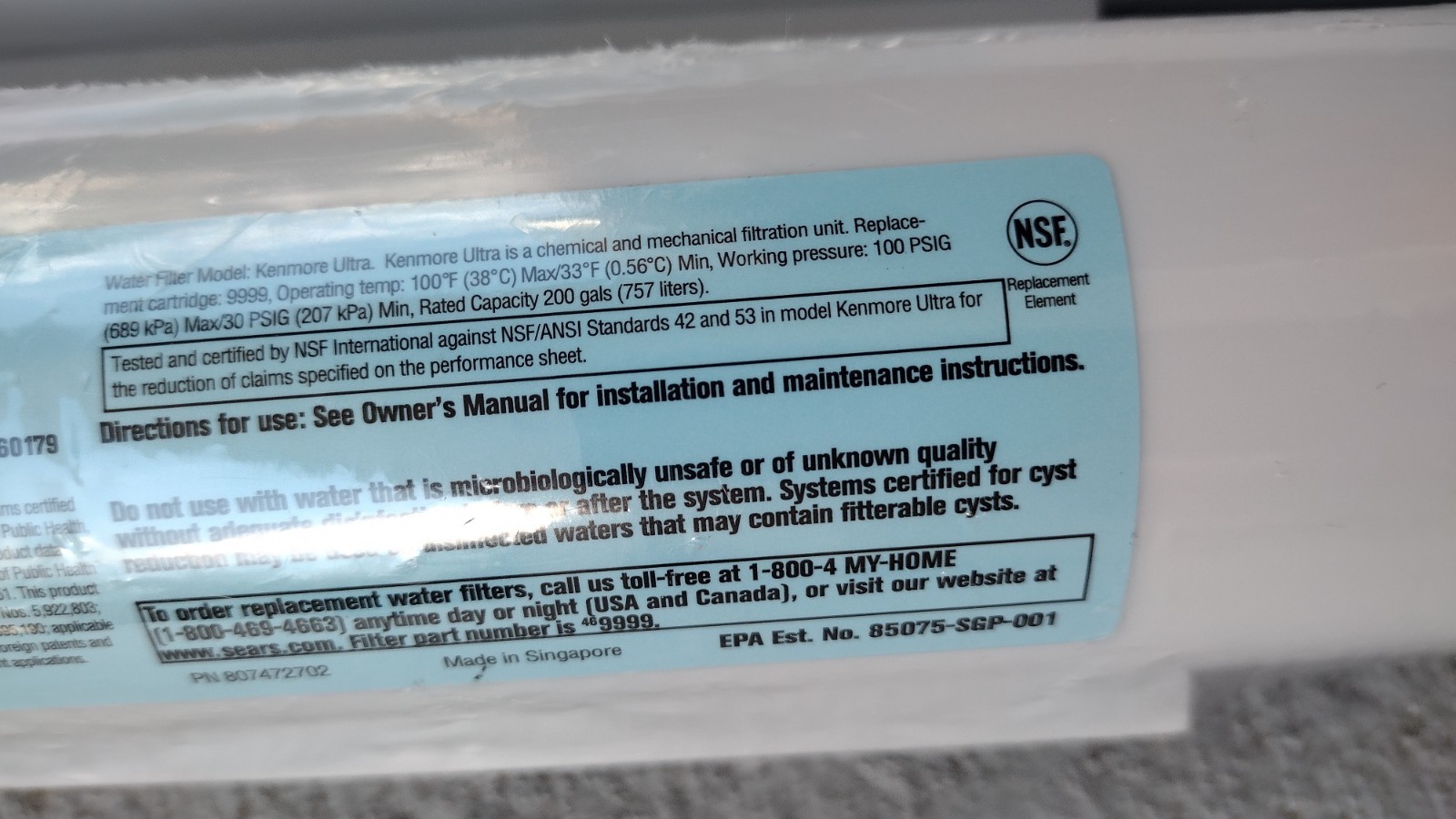 Lot of 2 Kenmore Clear 46-9999 Replacement Water Filter ( New Out Of Box )