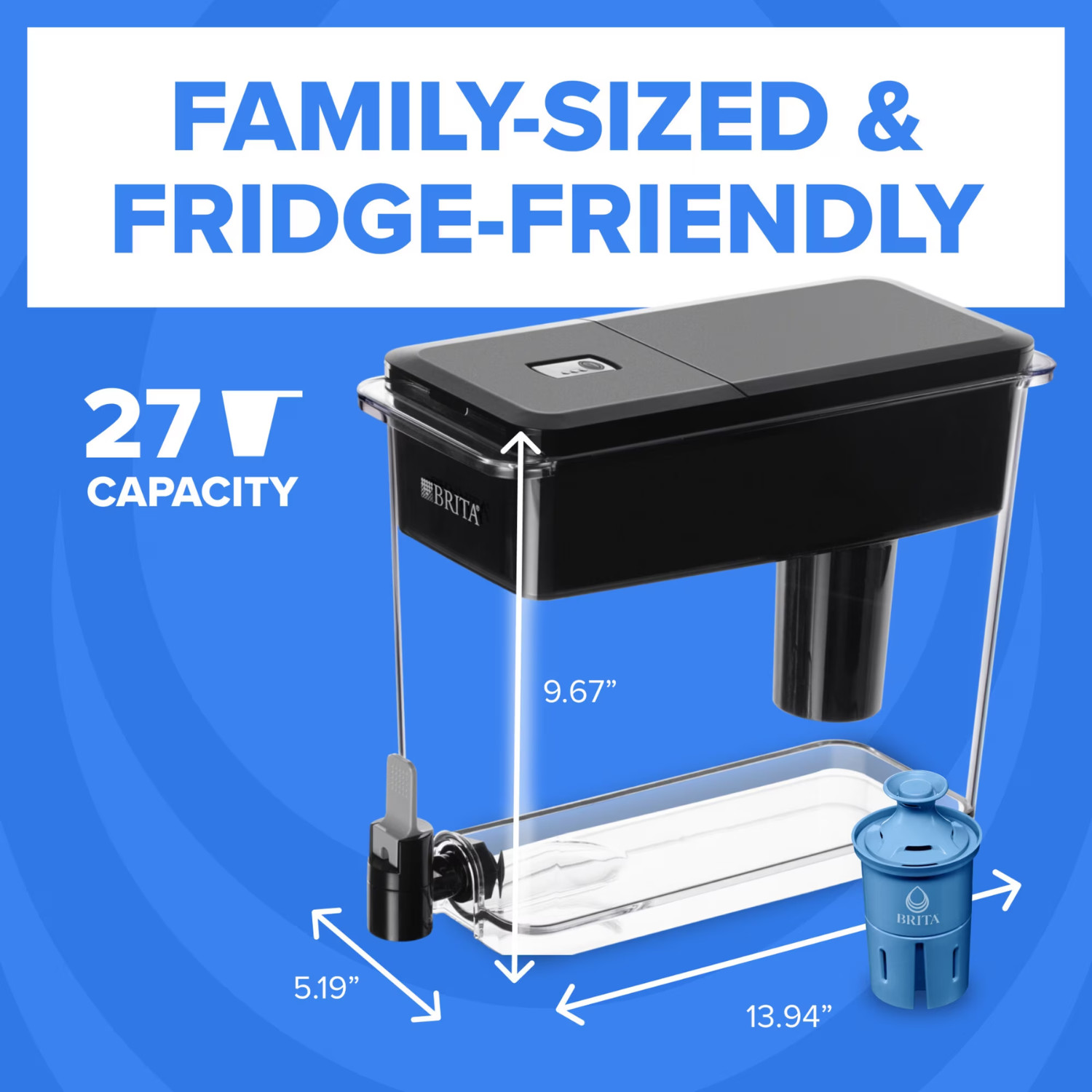 Brita Ultramax 27 Cup Filtered Water Dispenser Black with Elite Filter