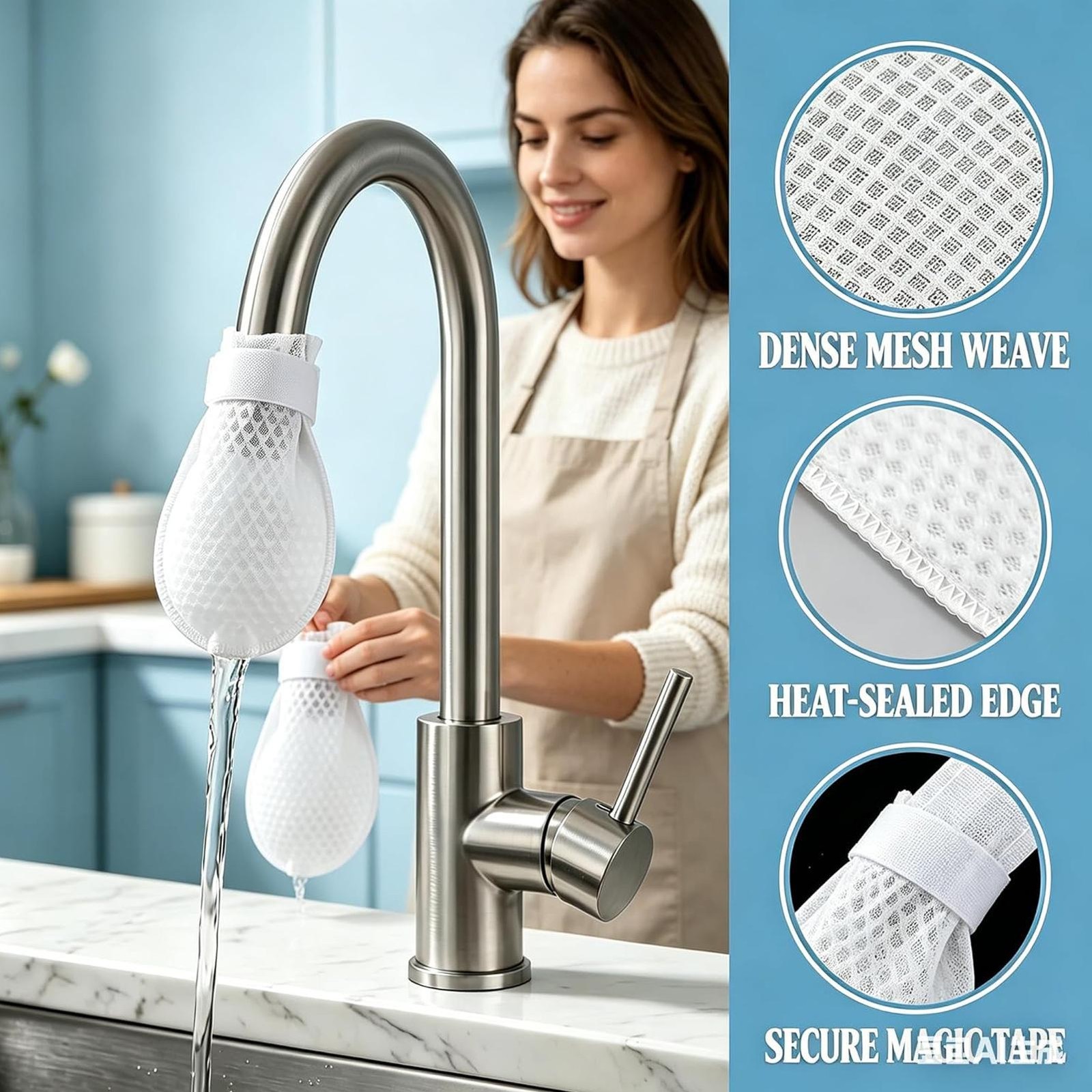 30-100x Mesh Faucet Filter Cotton Bag,Universal Anti-Splash Water Filter Kitchen