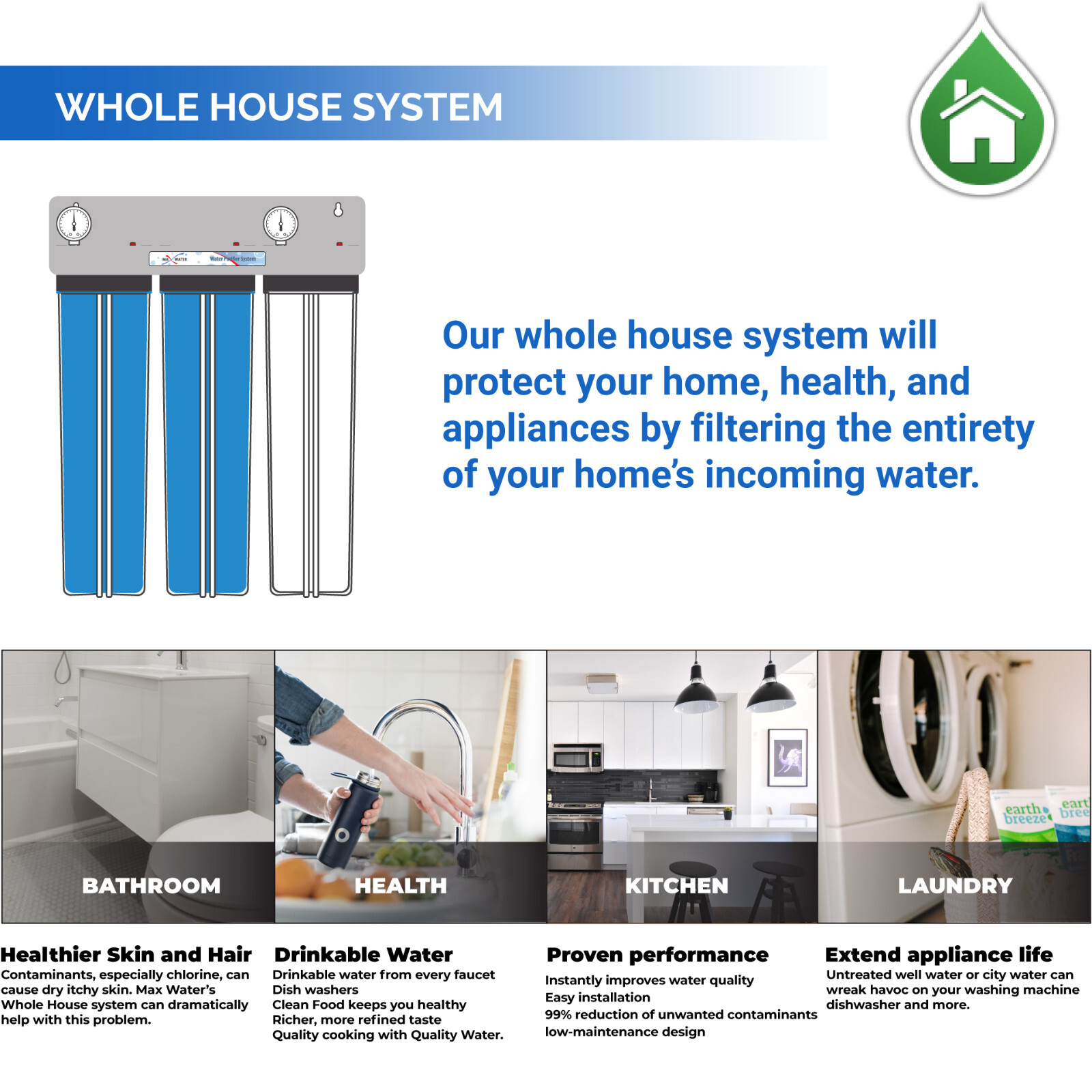3 Stage 20″ x 4.5″ Big Blue Whole House Max Water Filter System 1″ 2 Gauges