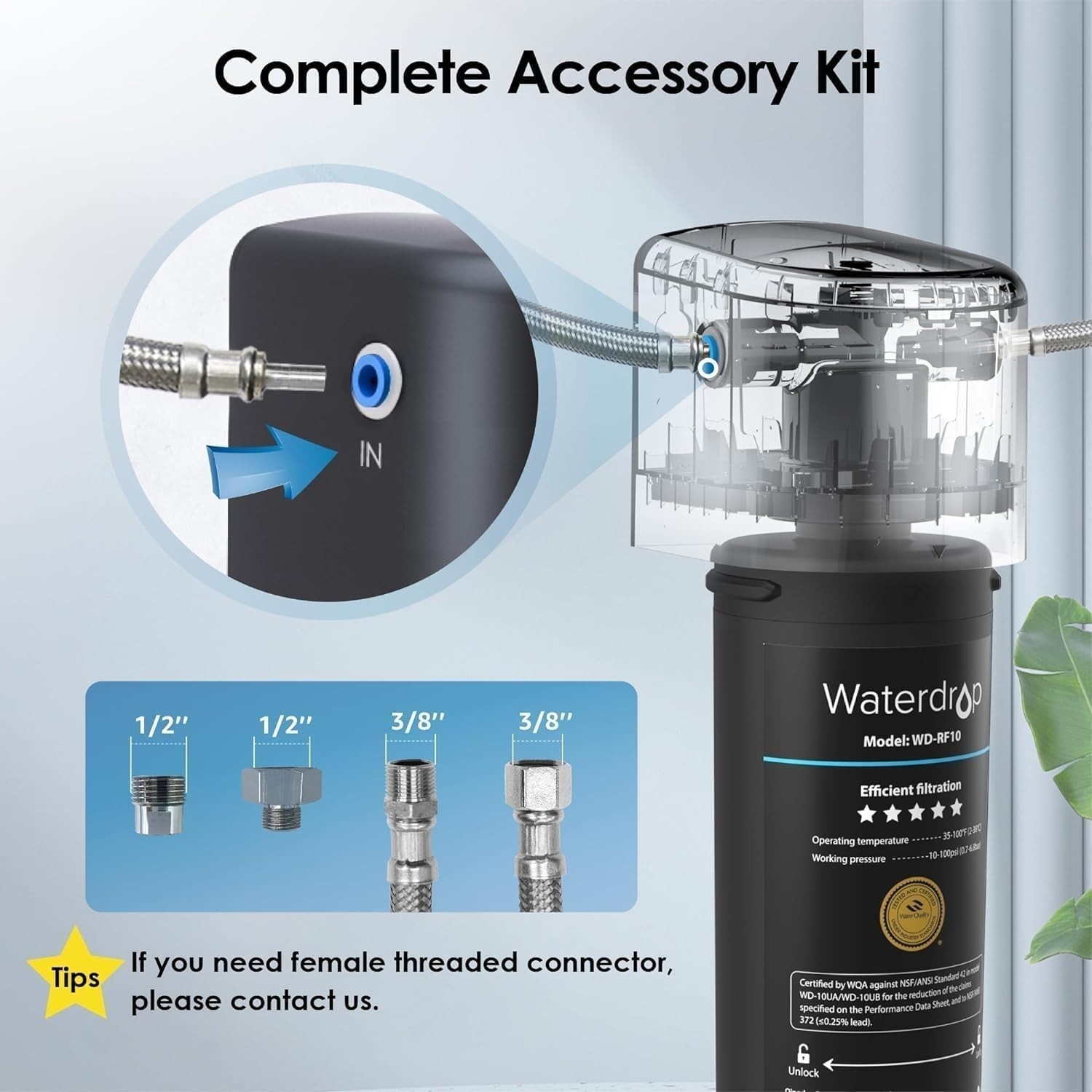 Waterdrop 10UA Under Sink Water Filter System, Direct Connect to Kitchen Faucet