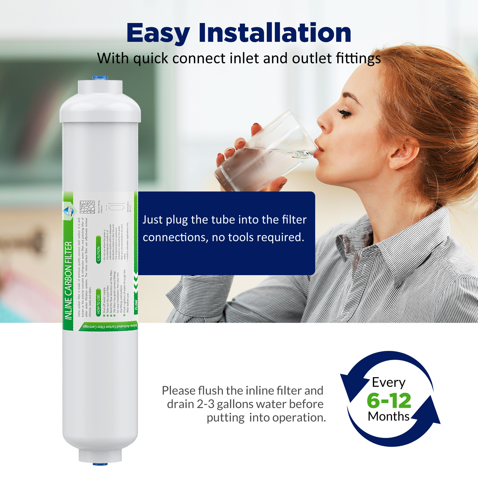 10″x2″ 1/4″ FNPT/Quick Connect T33 Inline Post Carbon Water Filter Cartridge NSF