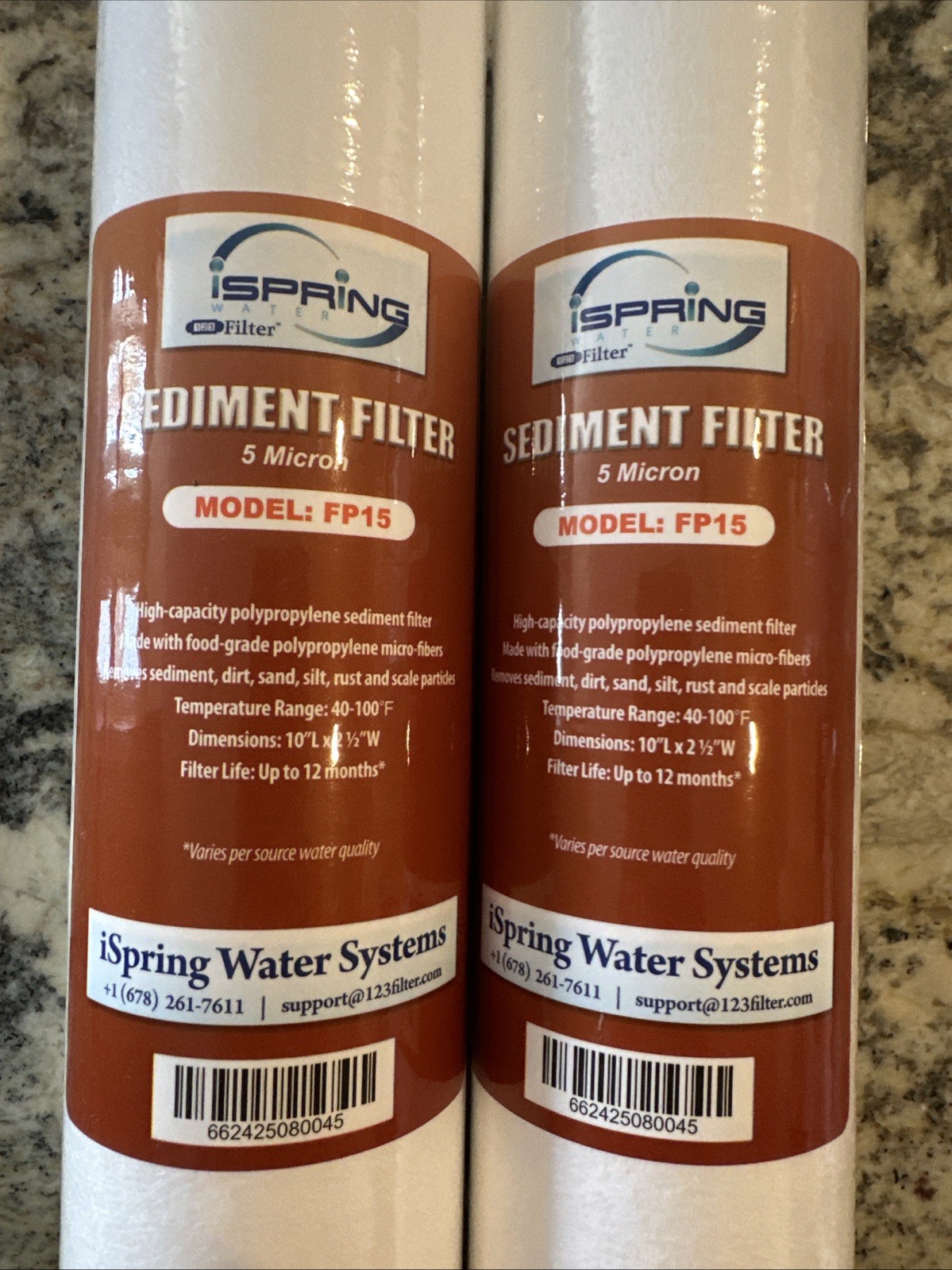 2X ISPRING 5 MICRON 10″x2.5″ STANDARD SEDIMENT WATER FILTER CARTRIDGE FP15