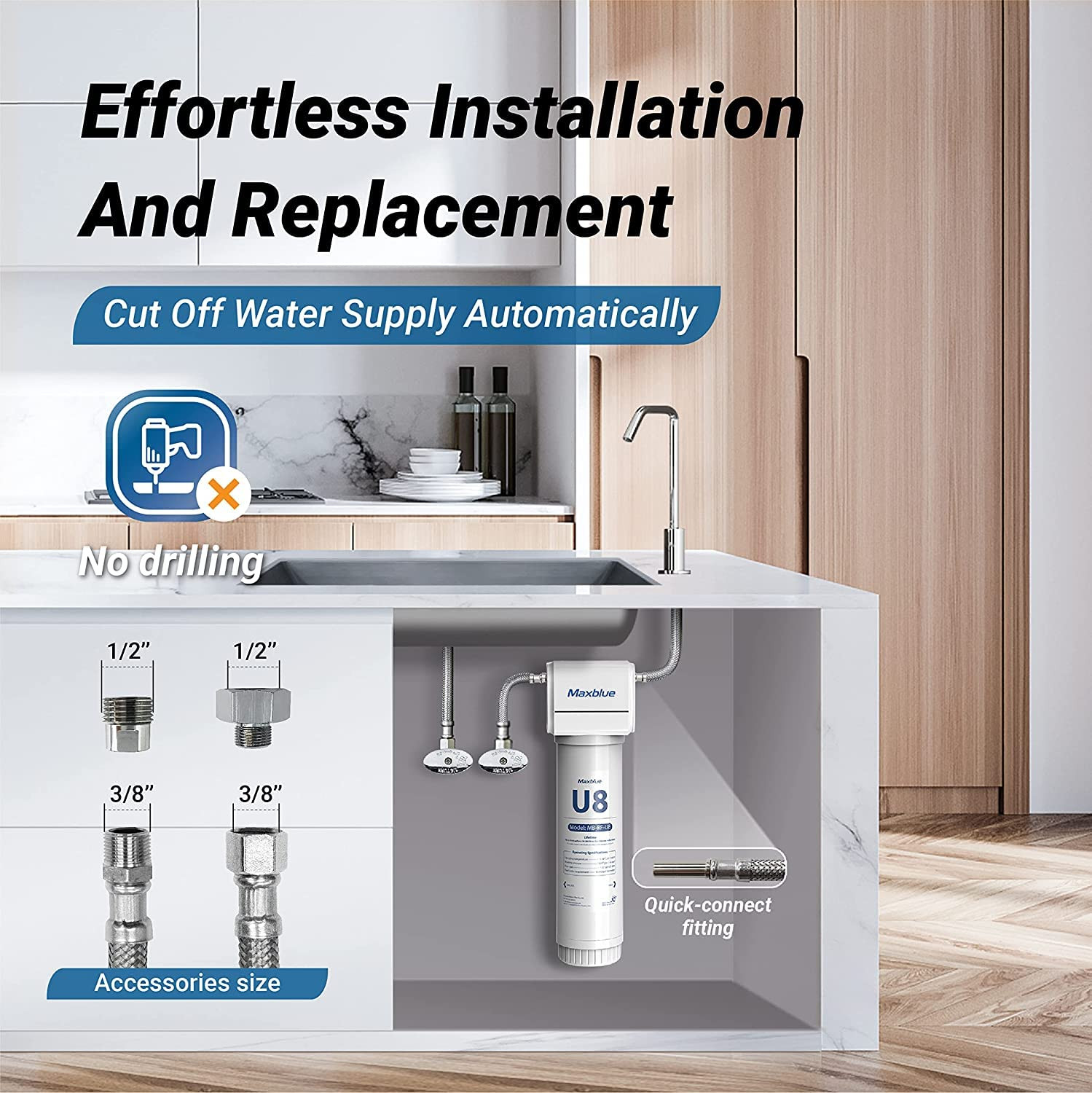 U8-ST under Sink Water Filter, 2 Years High Capacity, Reduces Lead, Chlorine, He