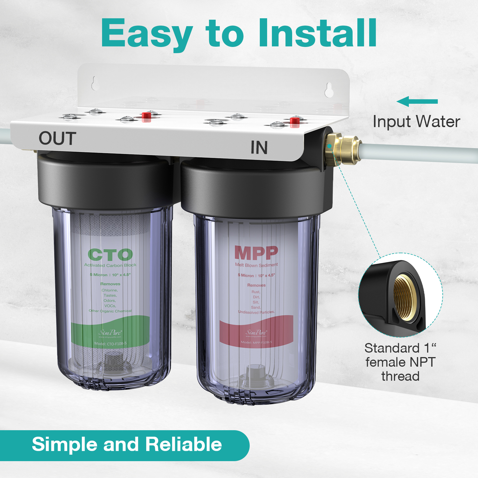 10″x4.5″ Big Blue Whole House Water Filter System Two Stage + 2 Set Extra Filter
