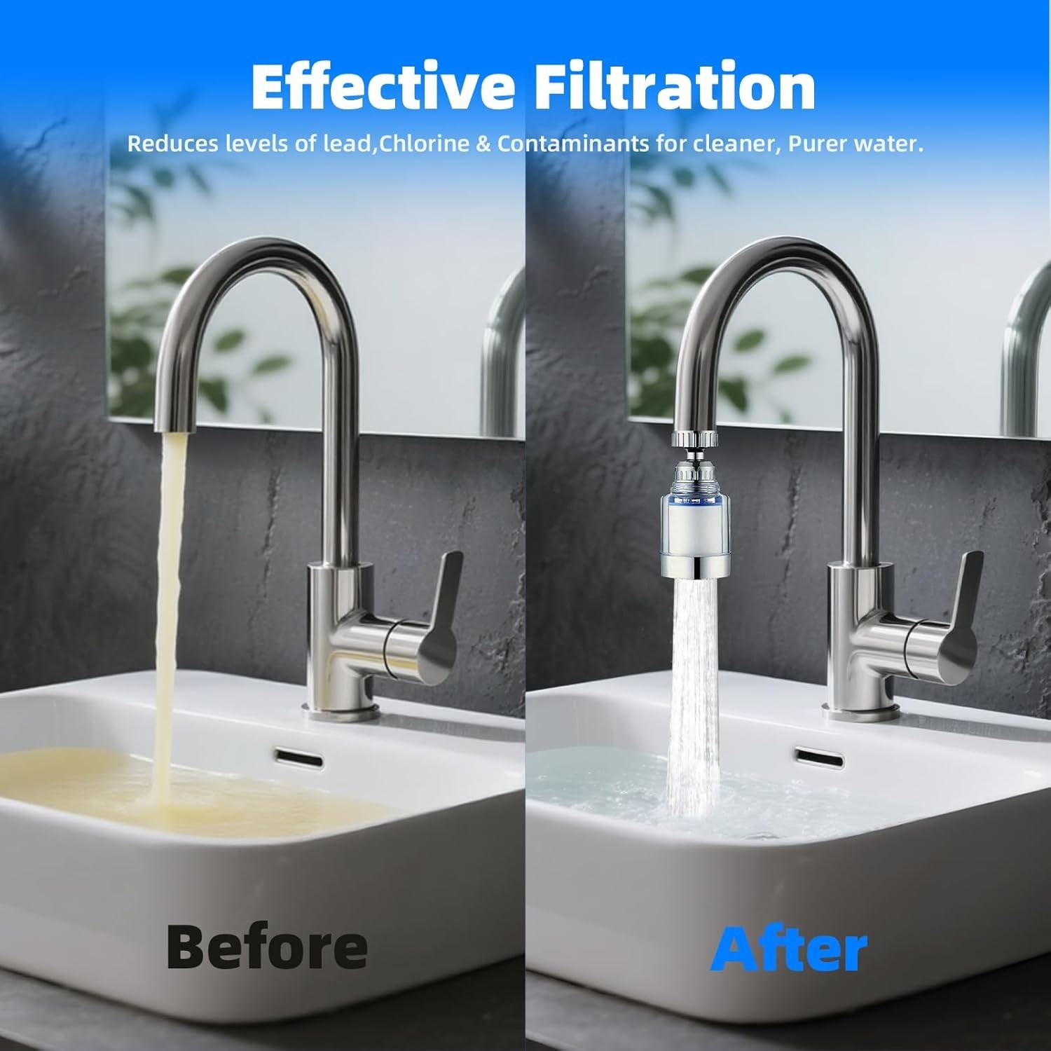 2PCS Filtro Grifo Agua 360grados Cocina Bano Elimina Cloro Fluor Metales Pesados