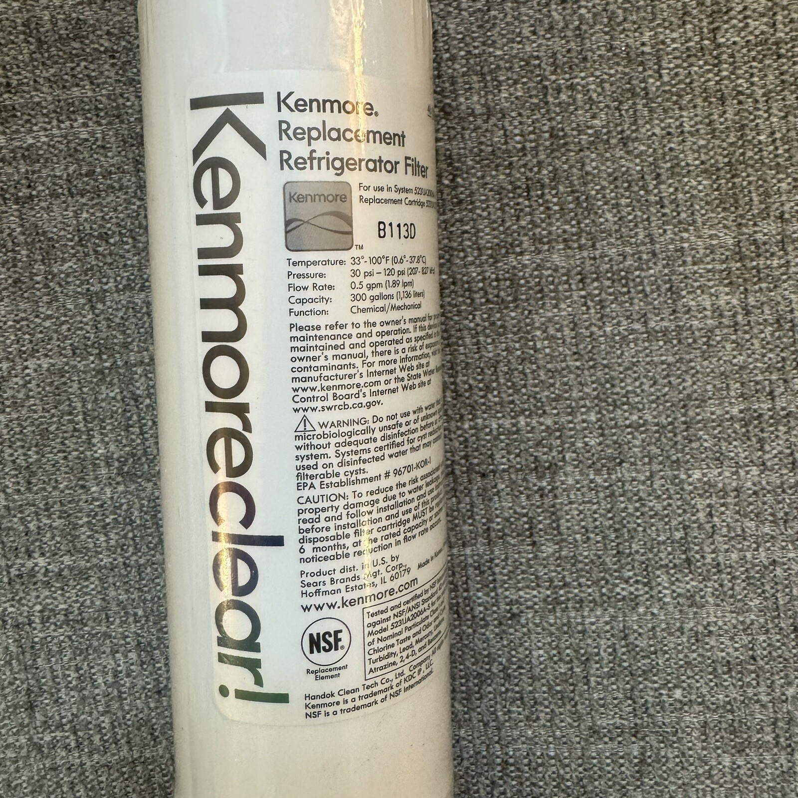 Kenmore Clear Refrigerator Water Filter 469990 46-9990 *NEW SEALED* No Box