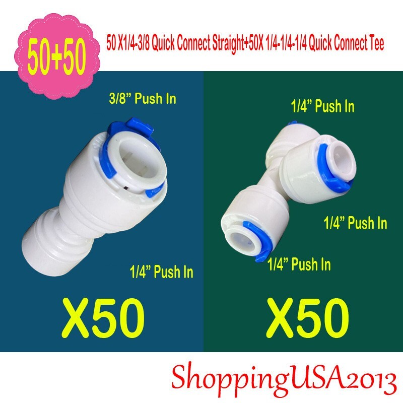 50PCS 1/4″-3/8″ Quick Connect Straight +50 Quick Connect Tee Fitting 1/4″-1/4″