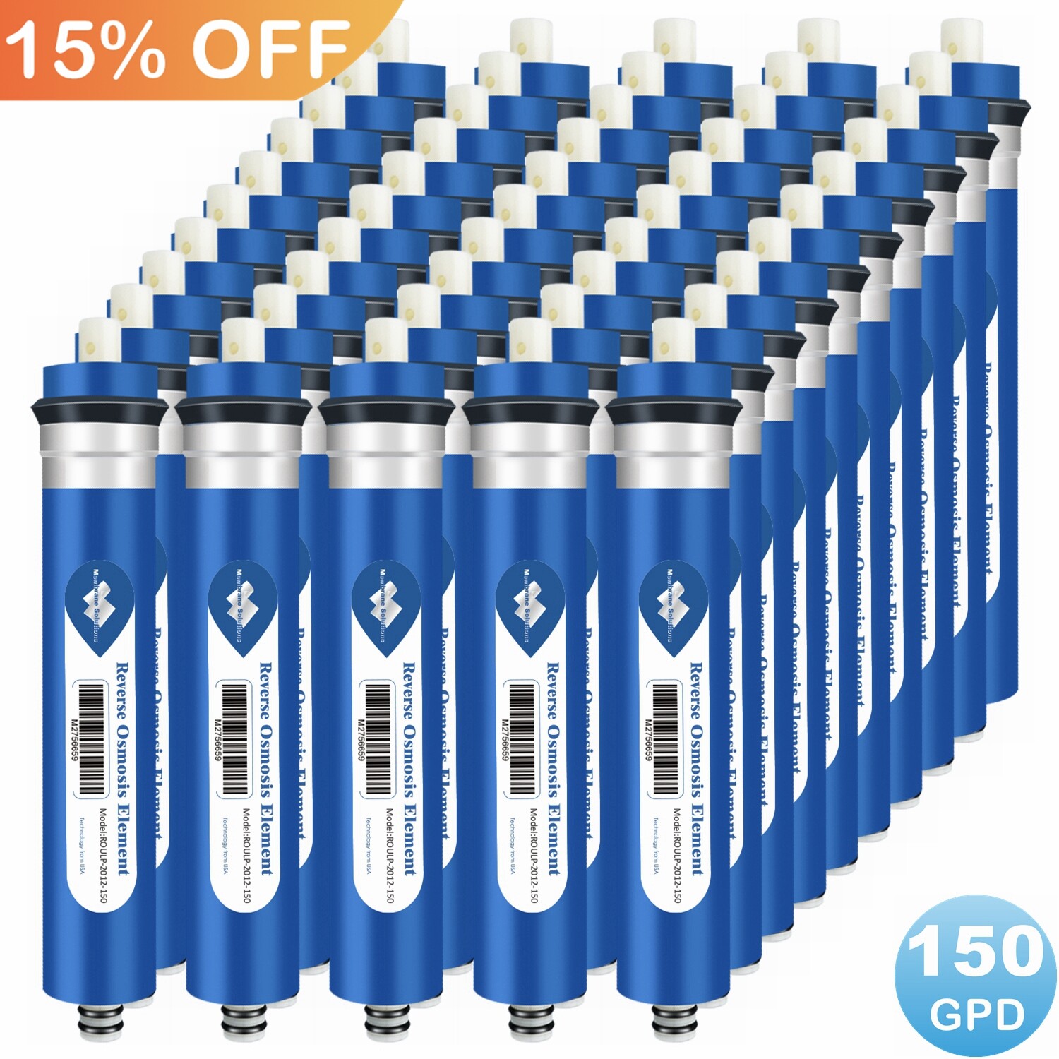 50 Pack 150 GPD RO Membrane Under Sink Drink Reverse Osmosis System Water Filter