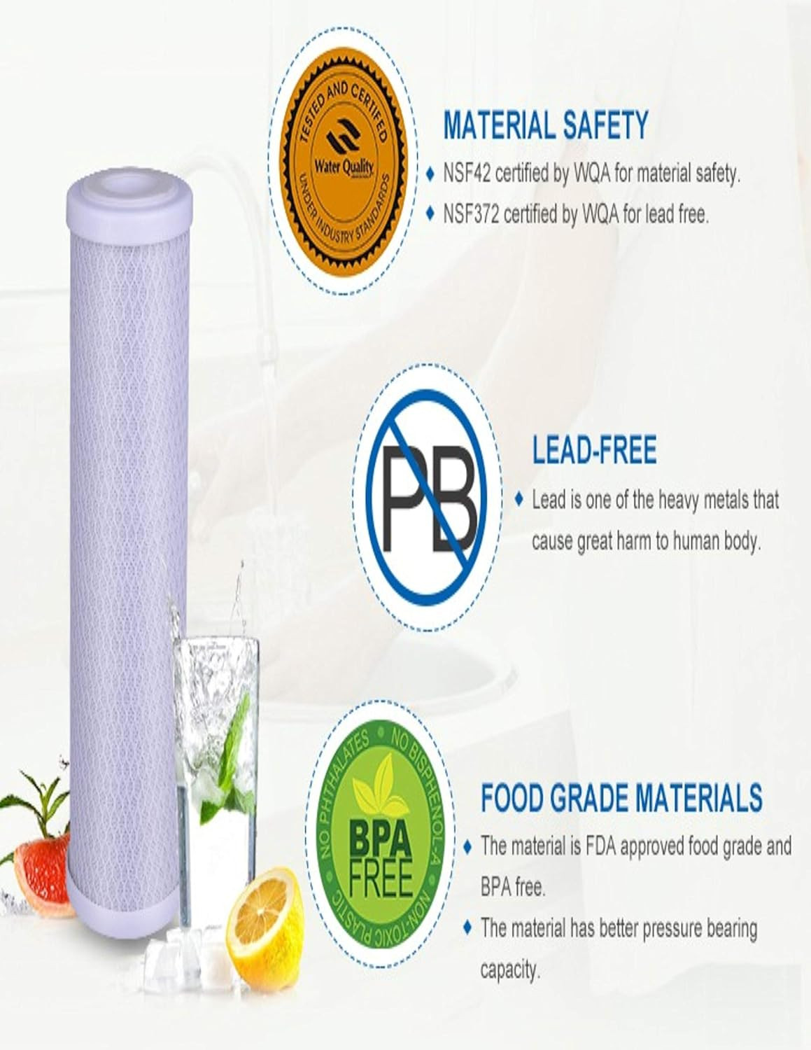 – 2 Pack Carbon Block Water Filter Cartridges Compatible with Flow-Pur 8, WCBCS-
