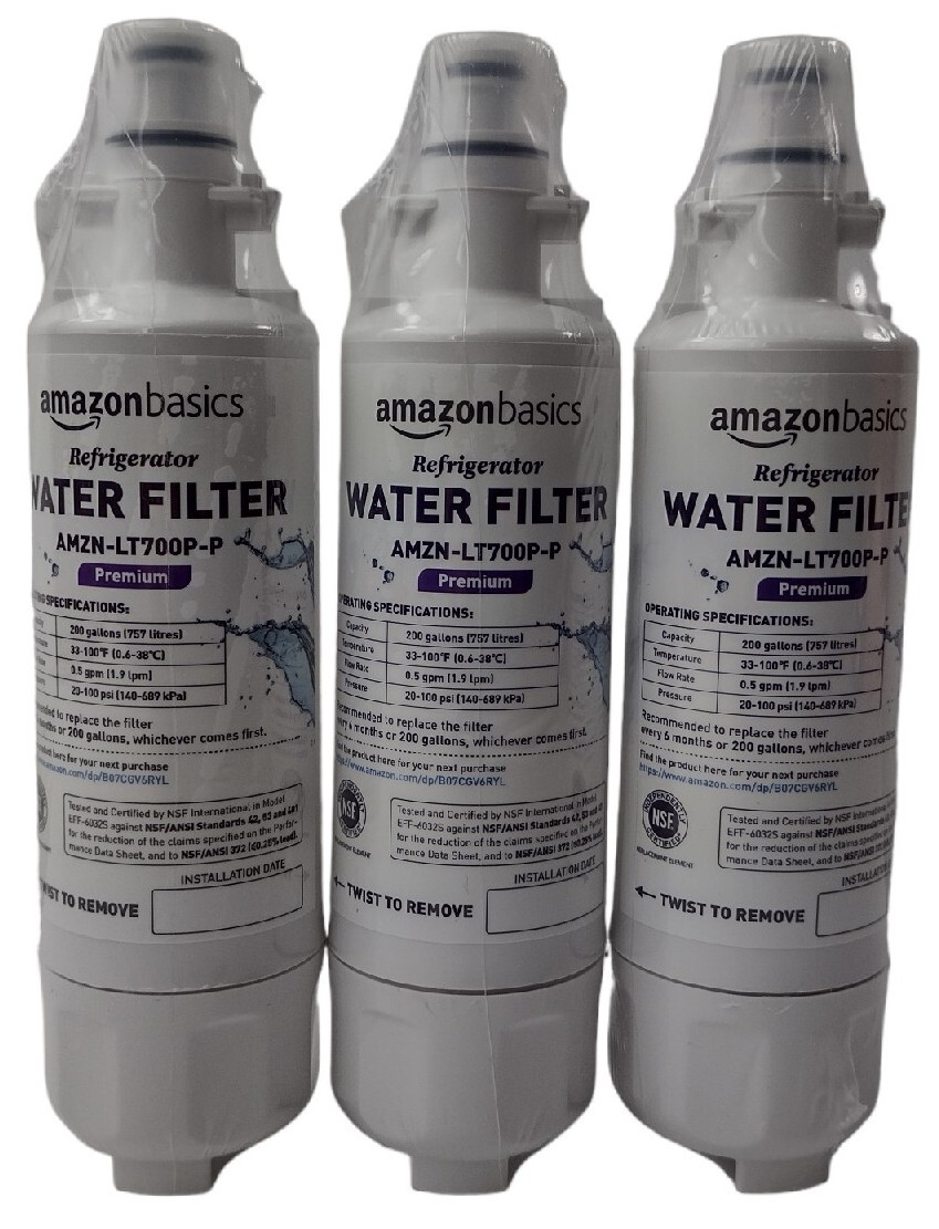 Amazon Basics PREMIUM Refrigerator Water Filter LT700P-P 3 PACK NEW/ SEALED