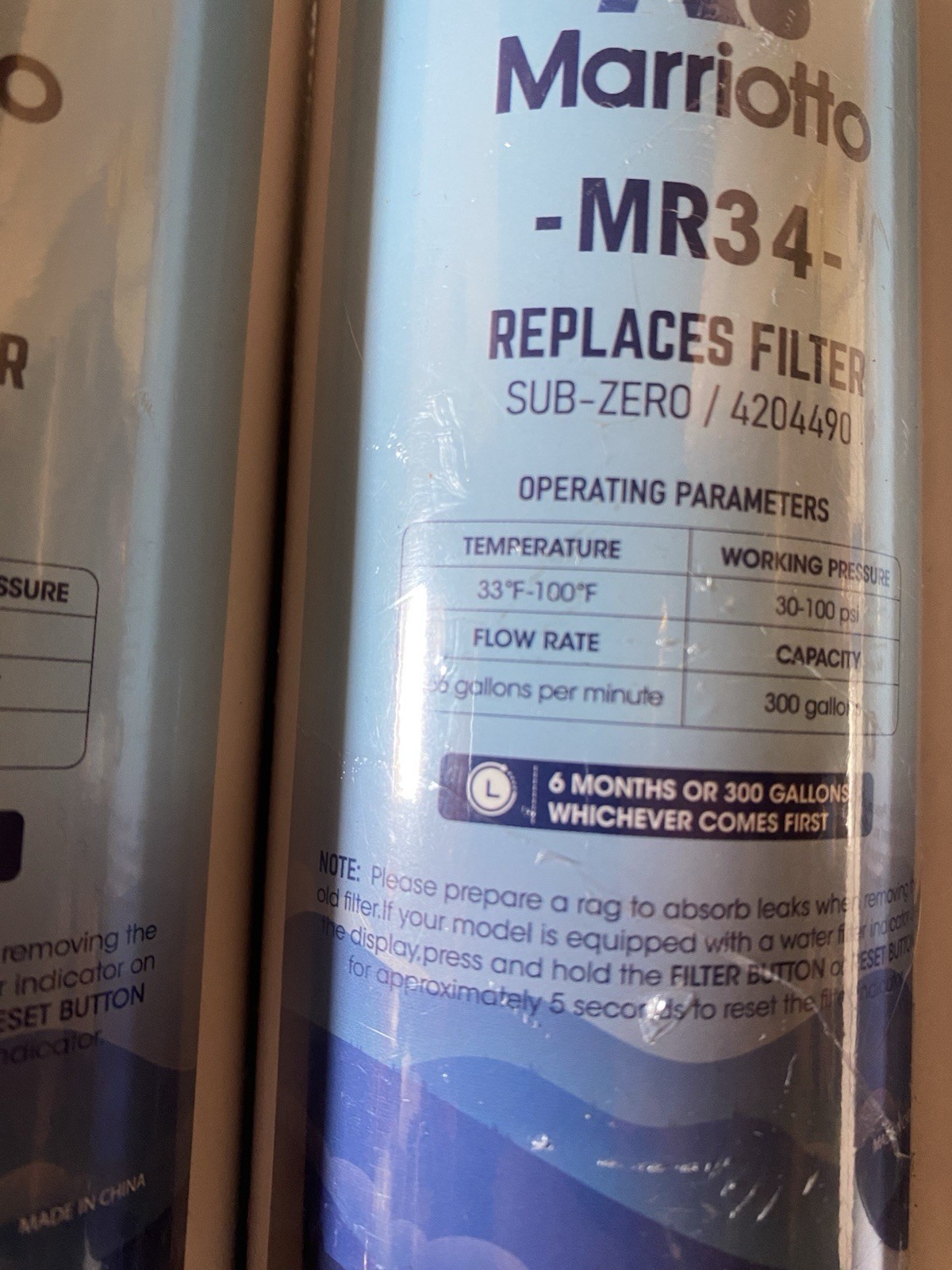 New 3-Pack Of Marriotto MR34 Water Filters Replaces Sub-Zero 4204490