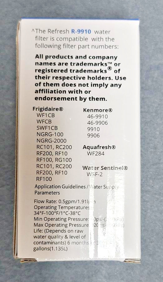 Refresh Refrigerator Water Filter R9910 for Frigidaire And Kenmore New