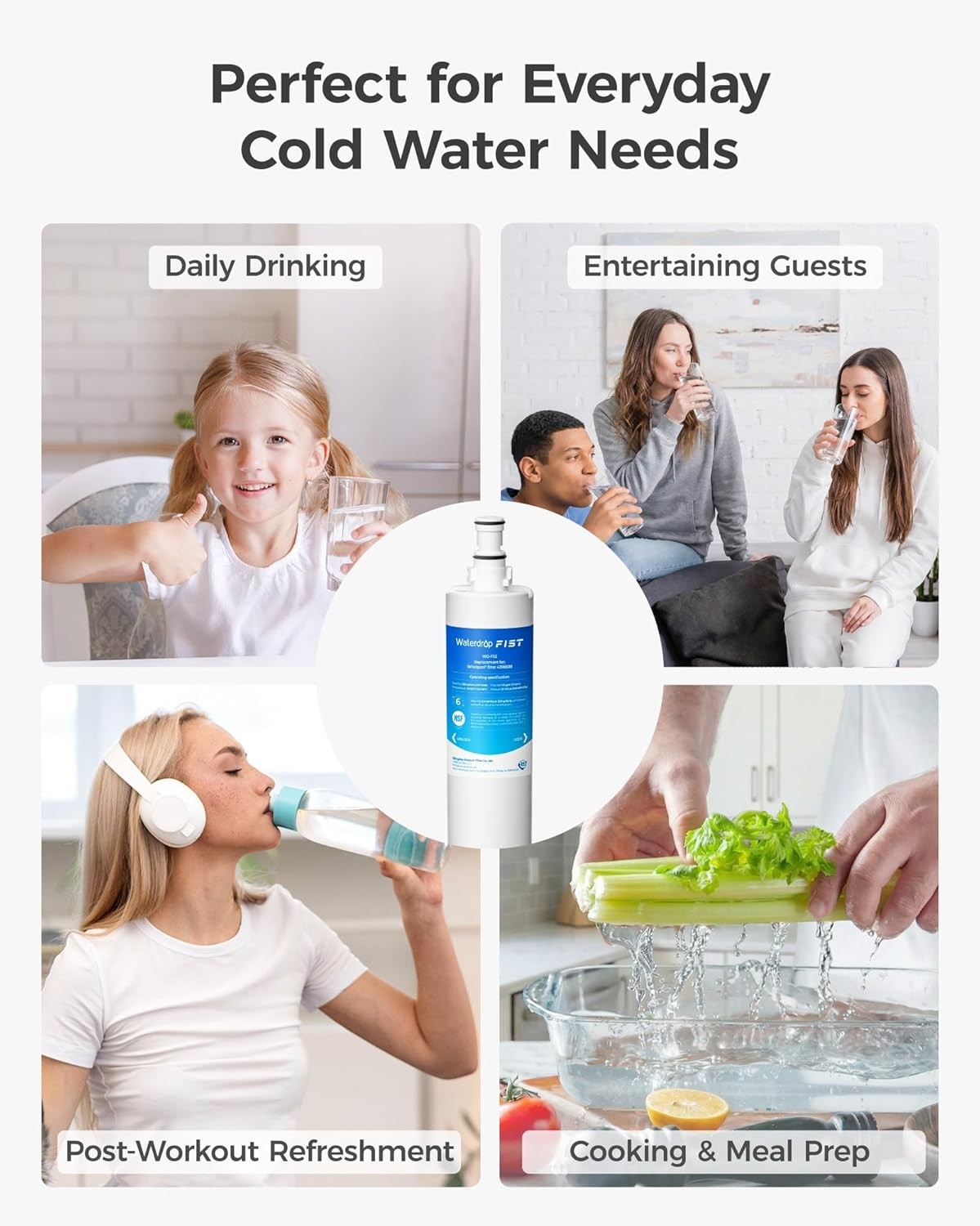 Waterdrop 4396508, 4396510, 4396508p, 4396547 Refrigerator Water Filter, 4 Packs