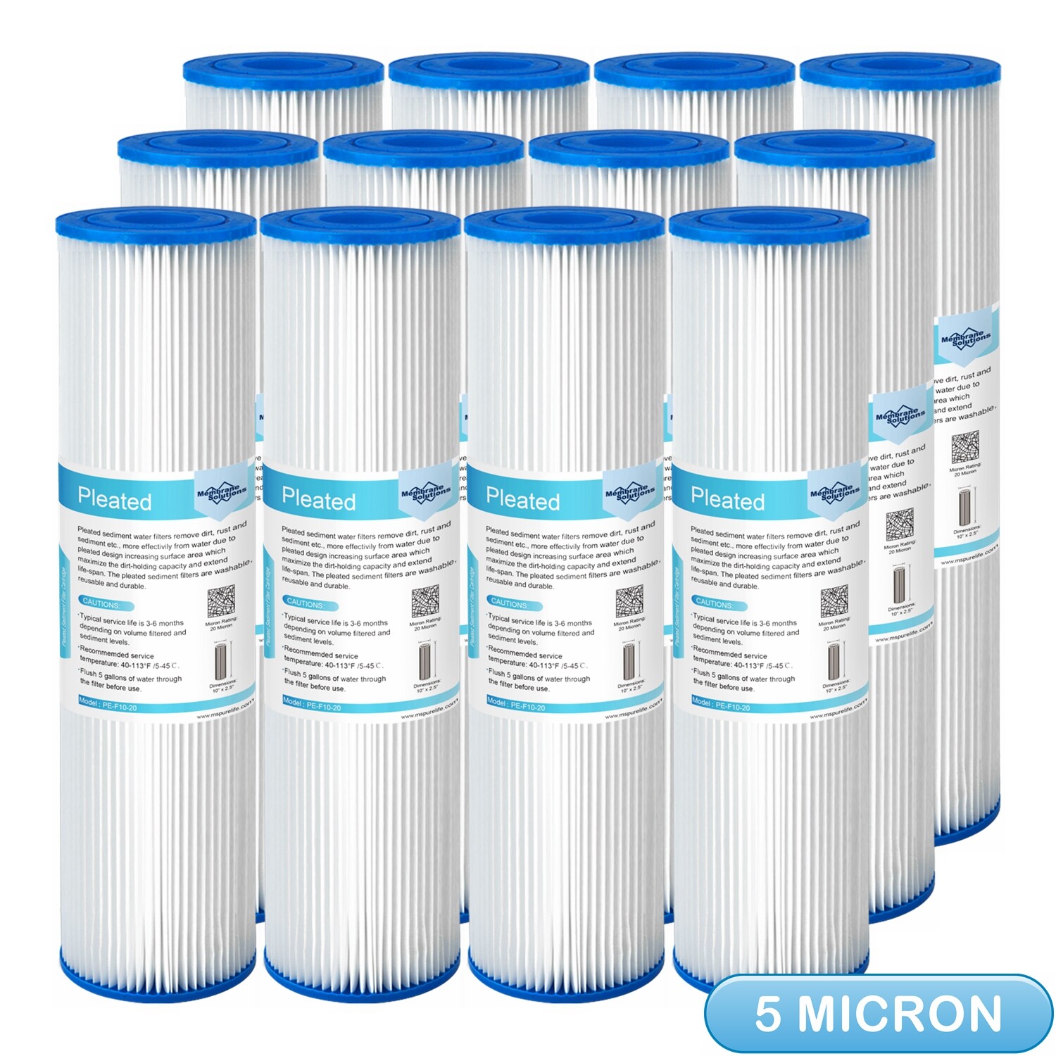 Standard 10″x2.5″ Washable Pleated Whole House PP Sediment Water Filter 5 Micron