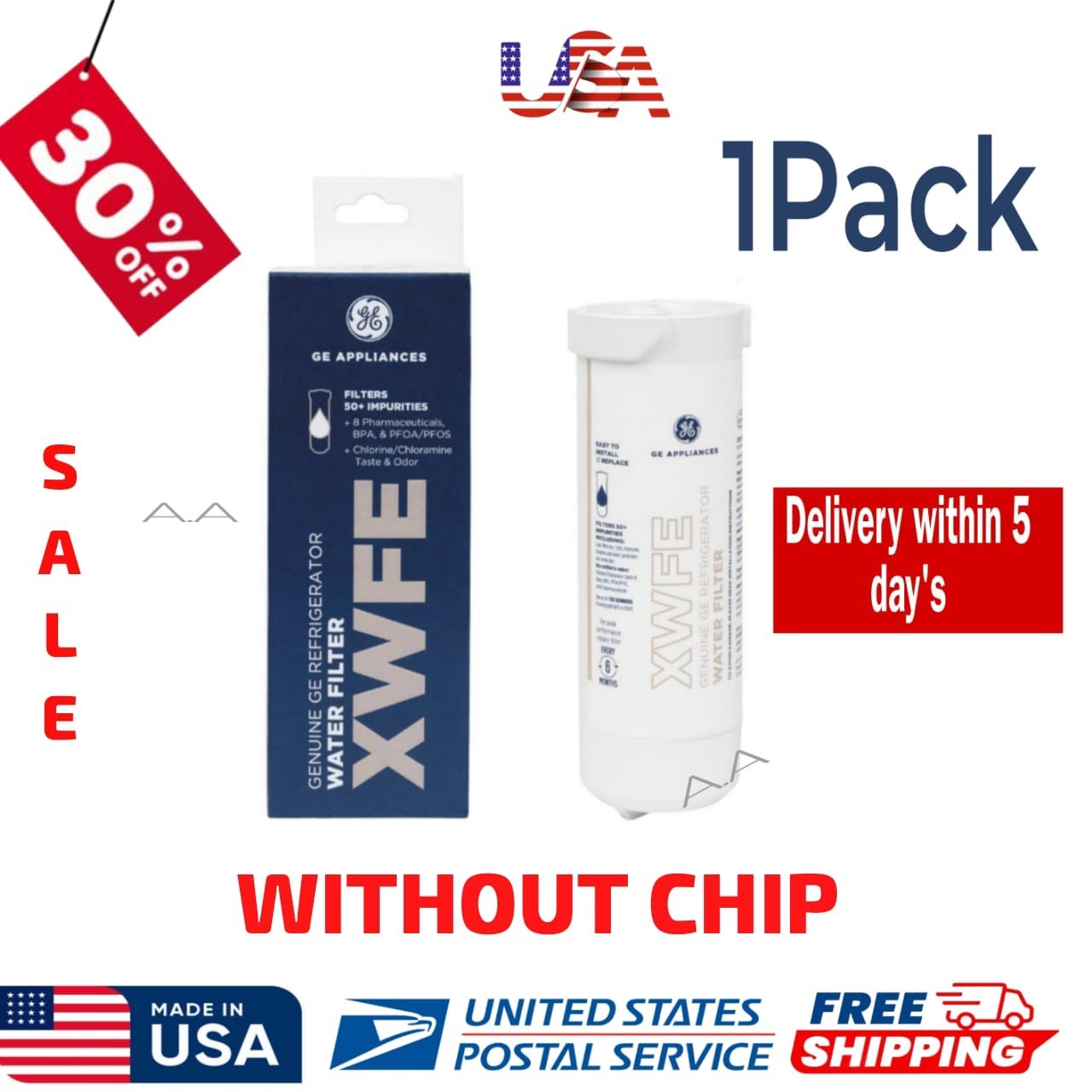 1 Pack GE XWFE Refrigerator Water Filter Without Chip USA STOCK