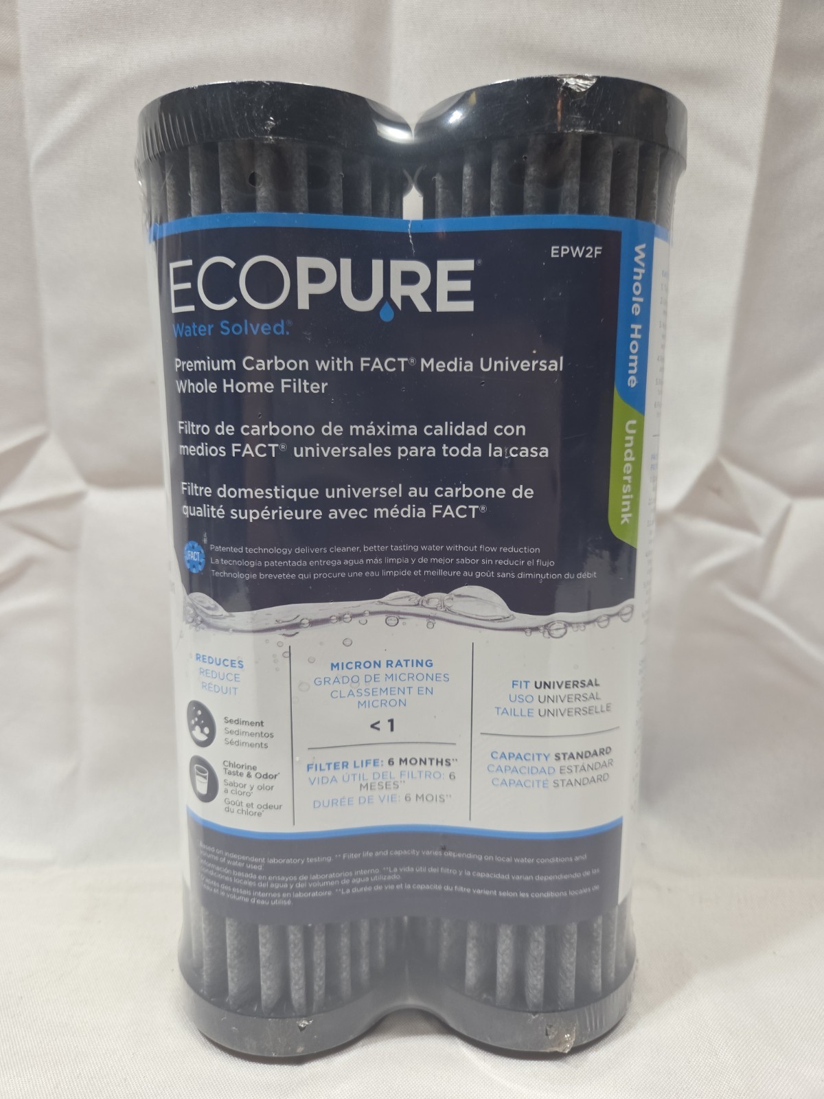 EcoPure EPW2F Premium FACT Universal Whole Home Filter (2 Pack), Dark Gray/Black