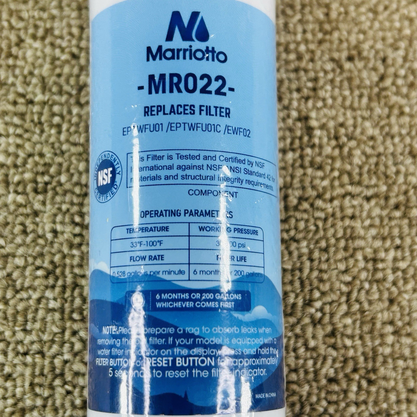 Marriotto MR022 Replacement Water Filter – EPTWFU01/EPTWFU01C/EWF02