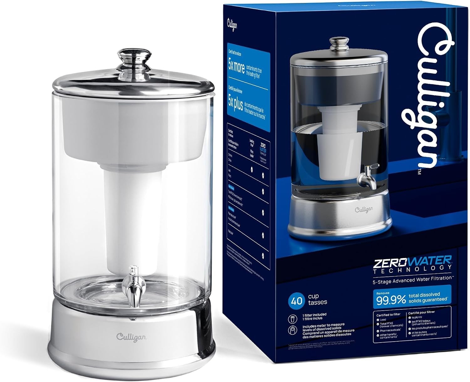 with ZeroWater Technology 40-Cup Glass Water Filter Dispenser – Includes 5-St…