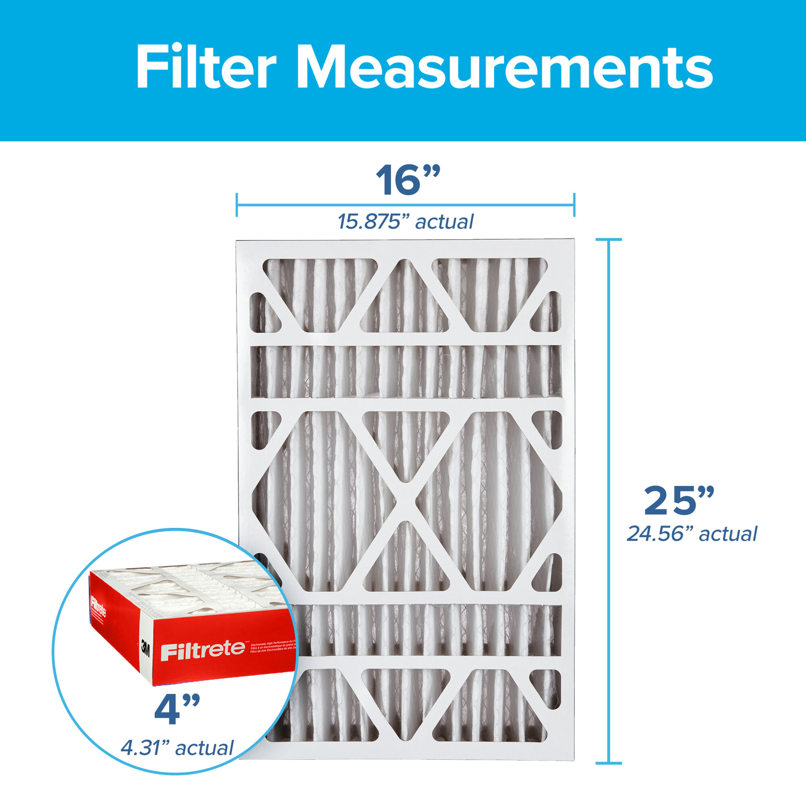 Filtrete Allergen Reduction Deep Pleat Filter NADP01-4IN-4, 16 in x 25in x 4 in