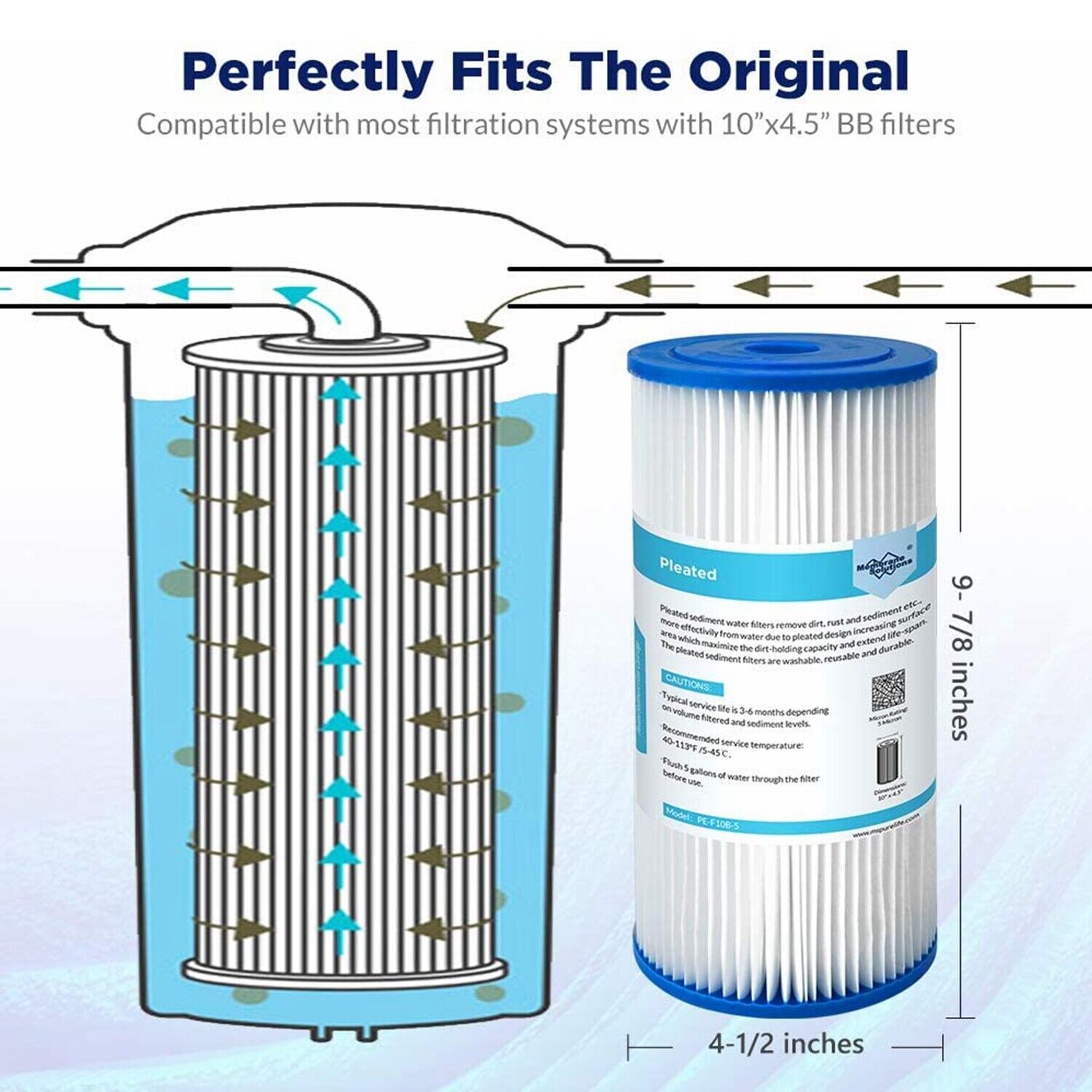 10 Inch Clear Big Blue Whole House Water Filter Housing 10″ x4.5″ Pleated System