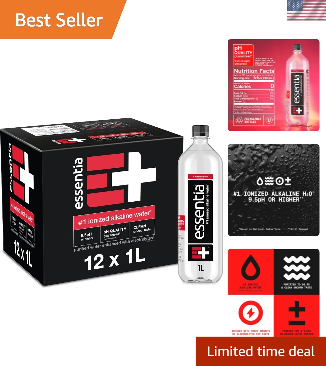12-Pack of Essentia Ionized Alkaline Water | pH 9.5 | Pure, Refreshing Hydration