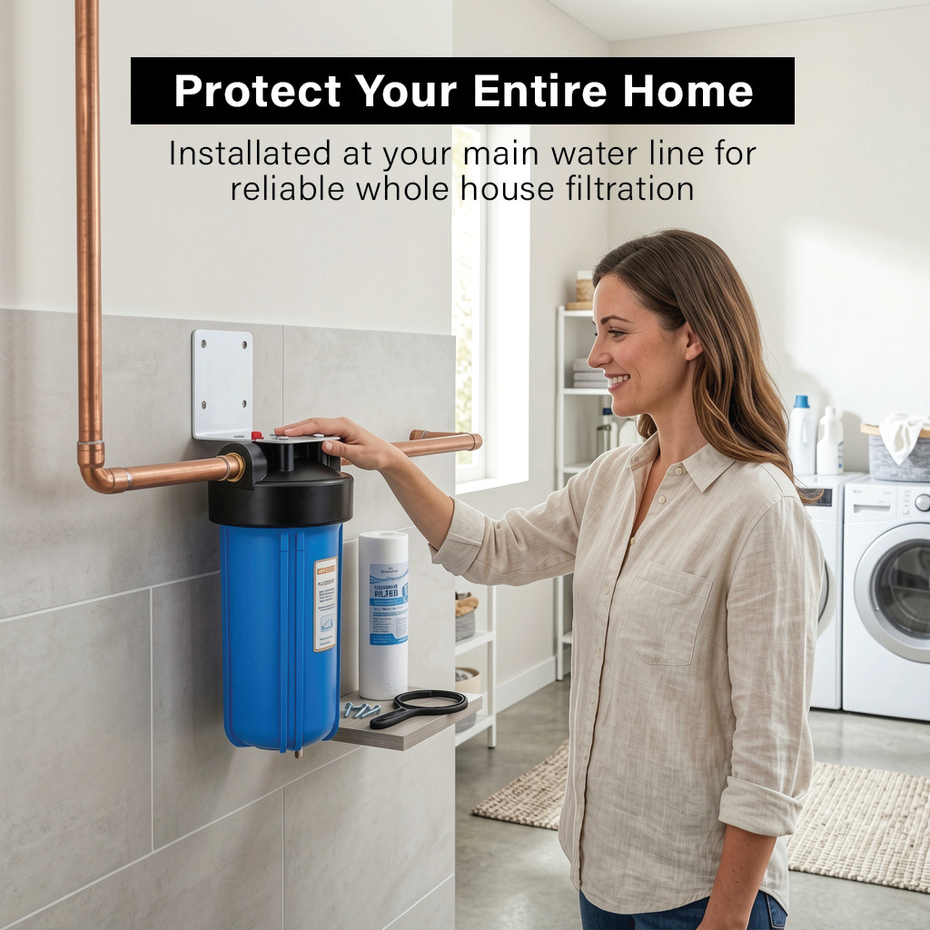 Whole House Water Filter System 10″x4.5″ Big Blue 1″ NPT w/ Sediment Filter